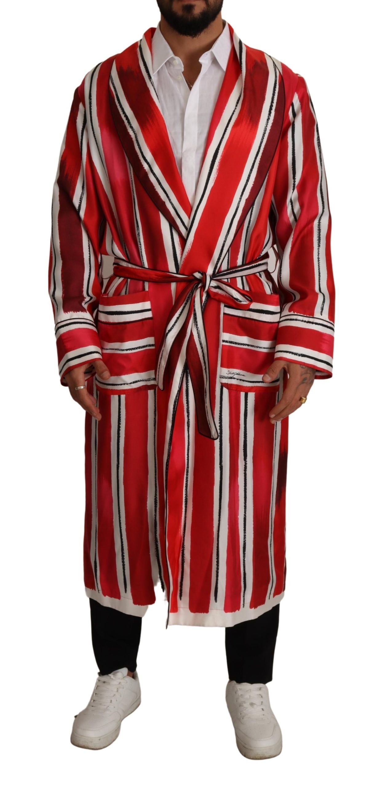 Halat de noapte din mătase cu dungi elegante Dolce &amp; Gabbana