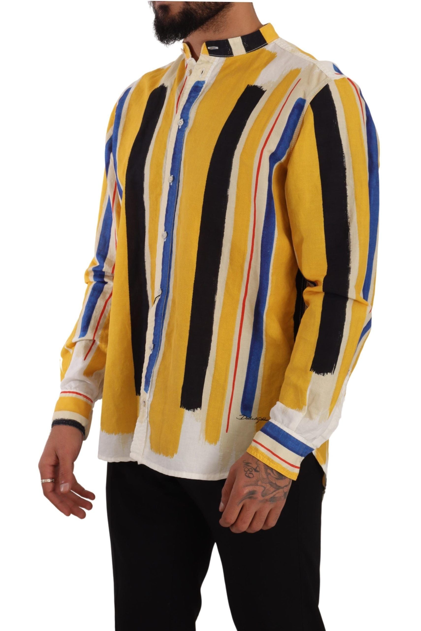 Dolce &amp; Gabbana Elegantes gelb gestreiftes Henley-Shirt