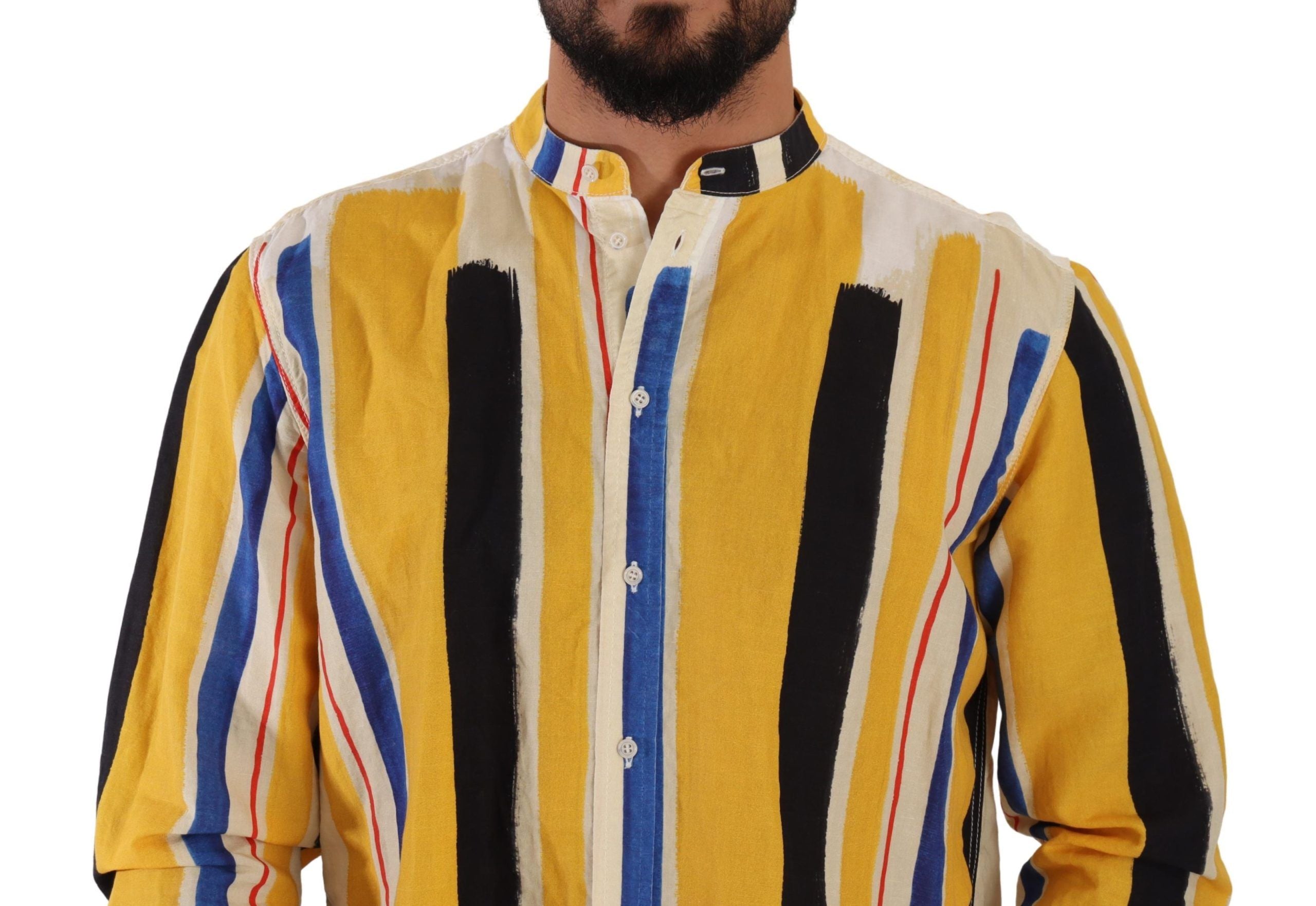 Dolce &amp; Gabbana Elegantes gelb gestreiftes Henley-Shirt