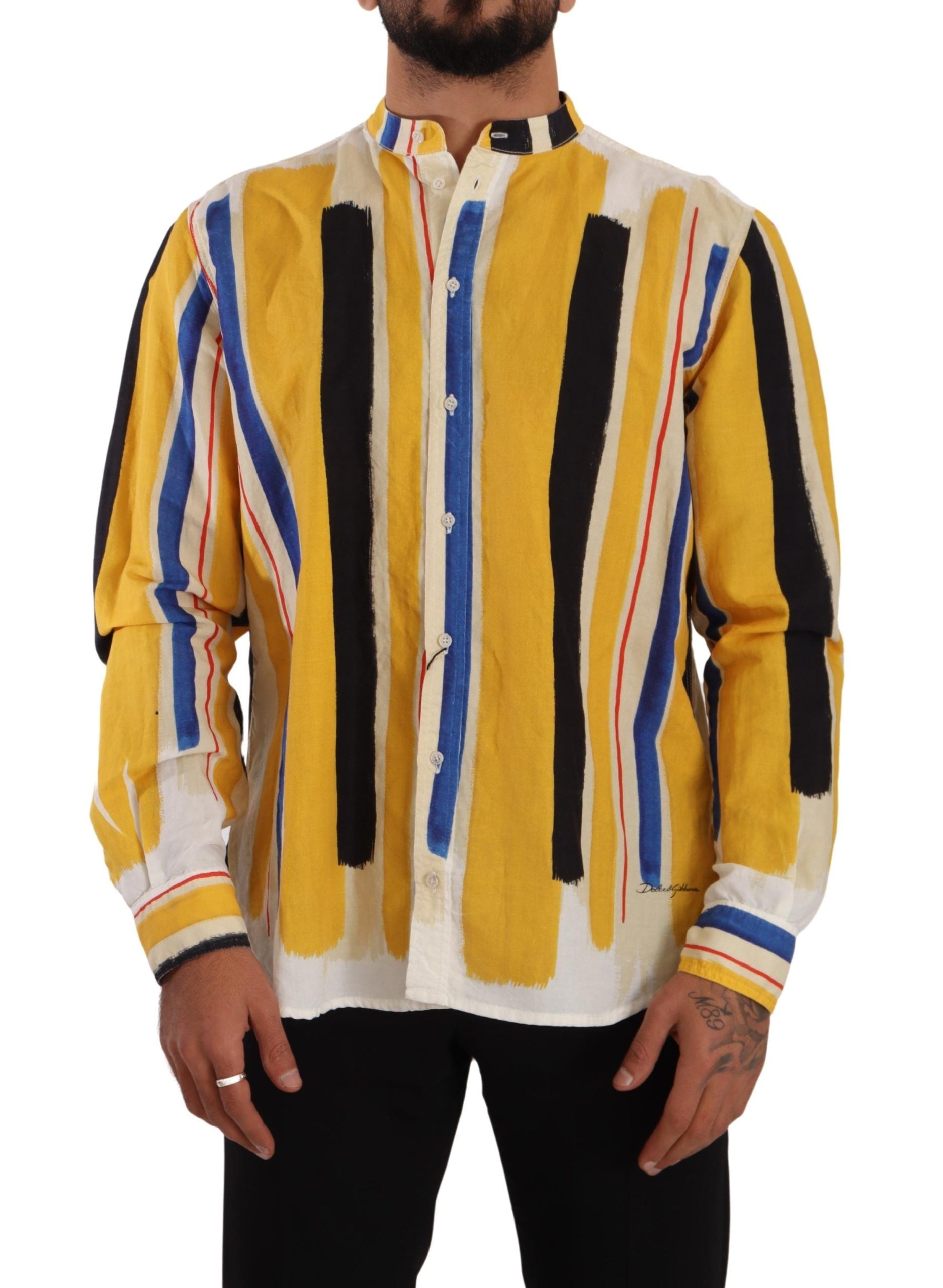 Dolce &amp; Gabbana Elegantes gelb gestreiftes Henley-Shirt