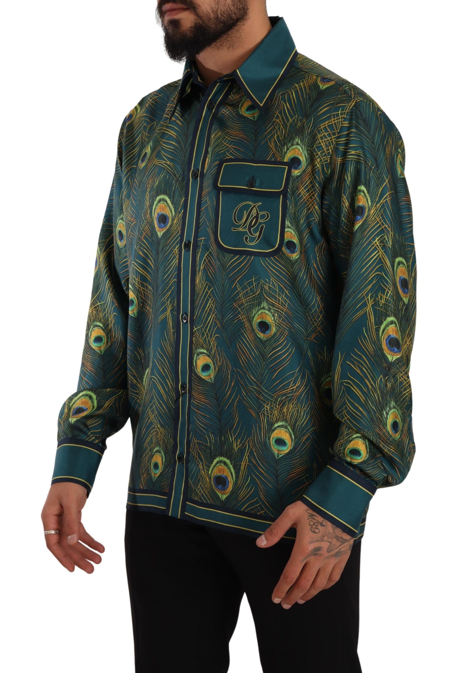 Dolce &amp; Gabbana Seidenhemd mit Pfauenfeder-Print