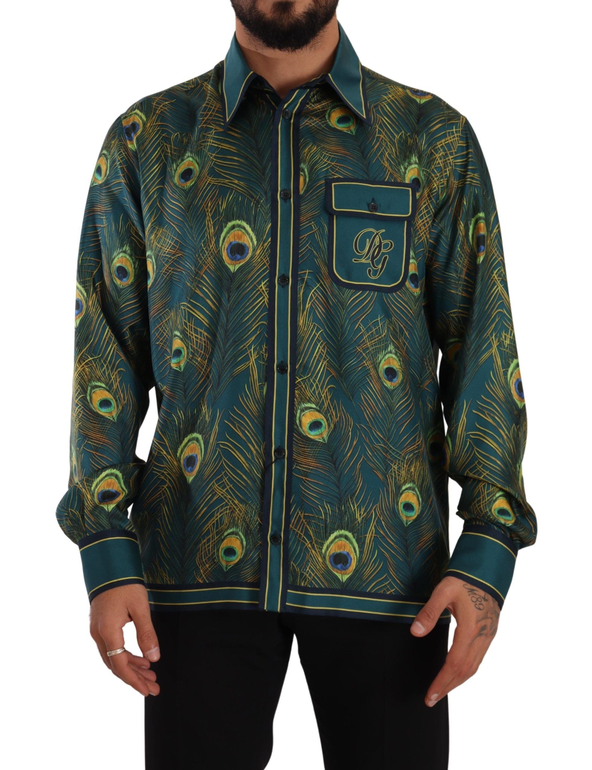 Dolce &amp; Gabbana Seidenhemd mit Pfauenfeder-Print