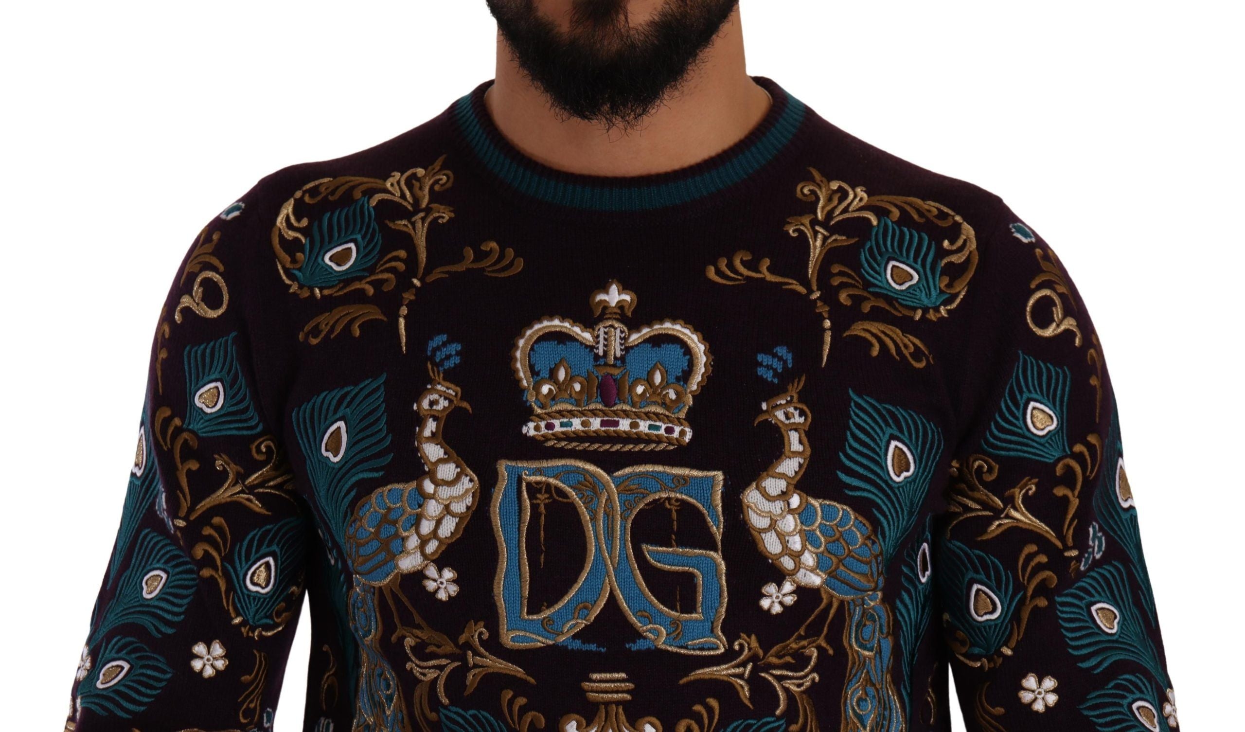 Pulover elegant cu guler rotund din cașmir bordeaux Dolce &amp; Gabbana