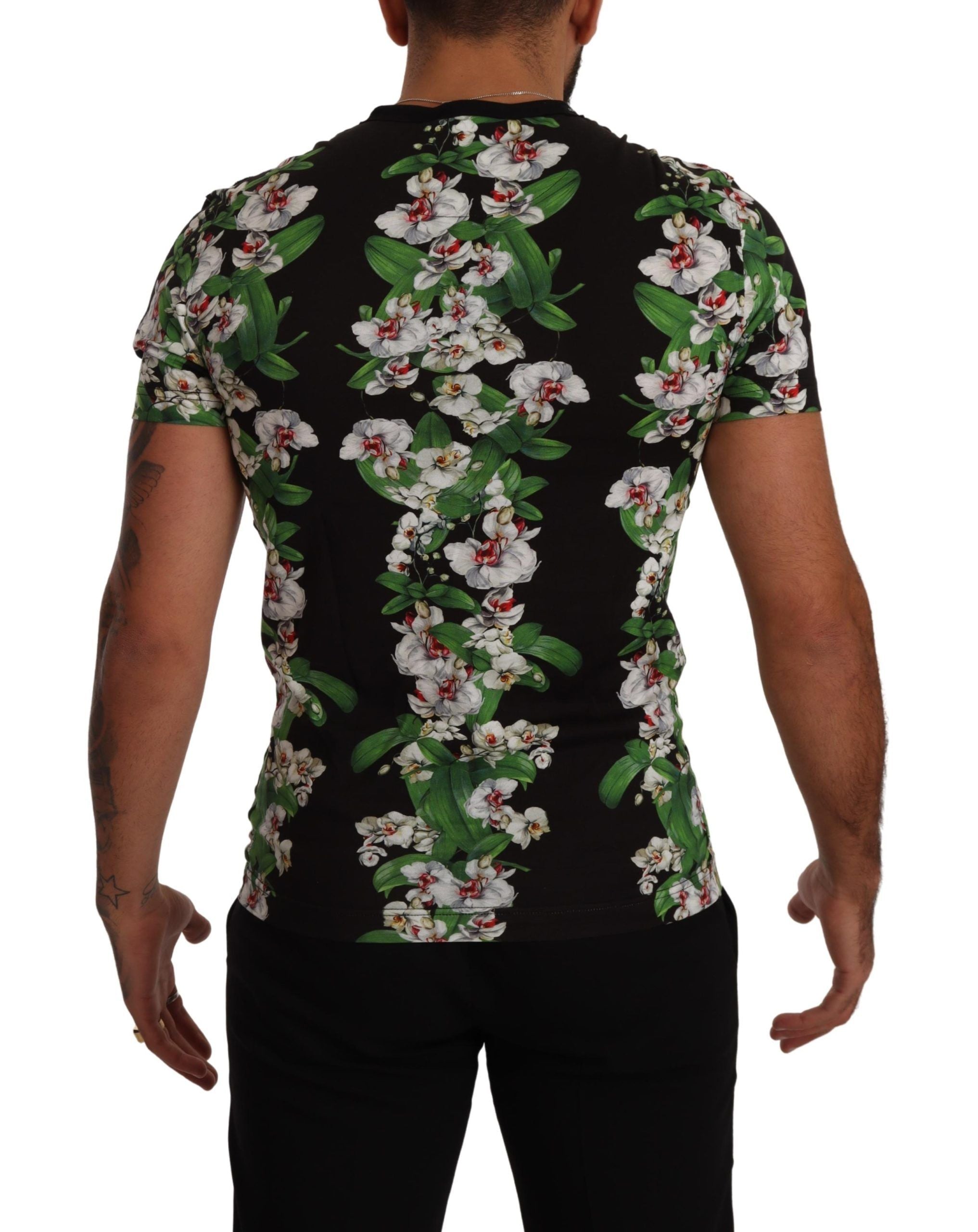 Tricou elegant cu guler rotund și imprimeu floral Dolce &amp; Gabbana pentru bărbați