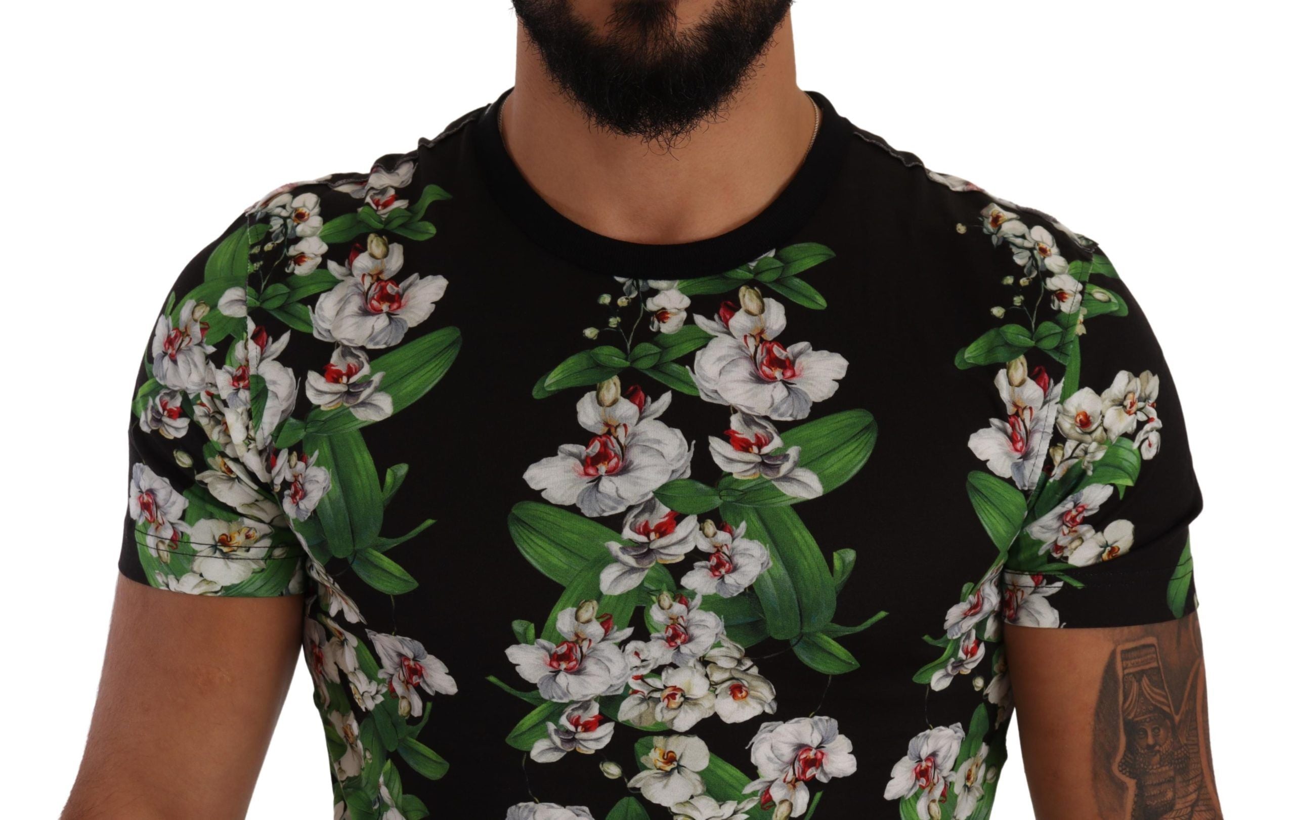 Tricou elegant cu guler rotund și imprimeu floral Dolce &amp; Gabbana pentru bărbați