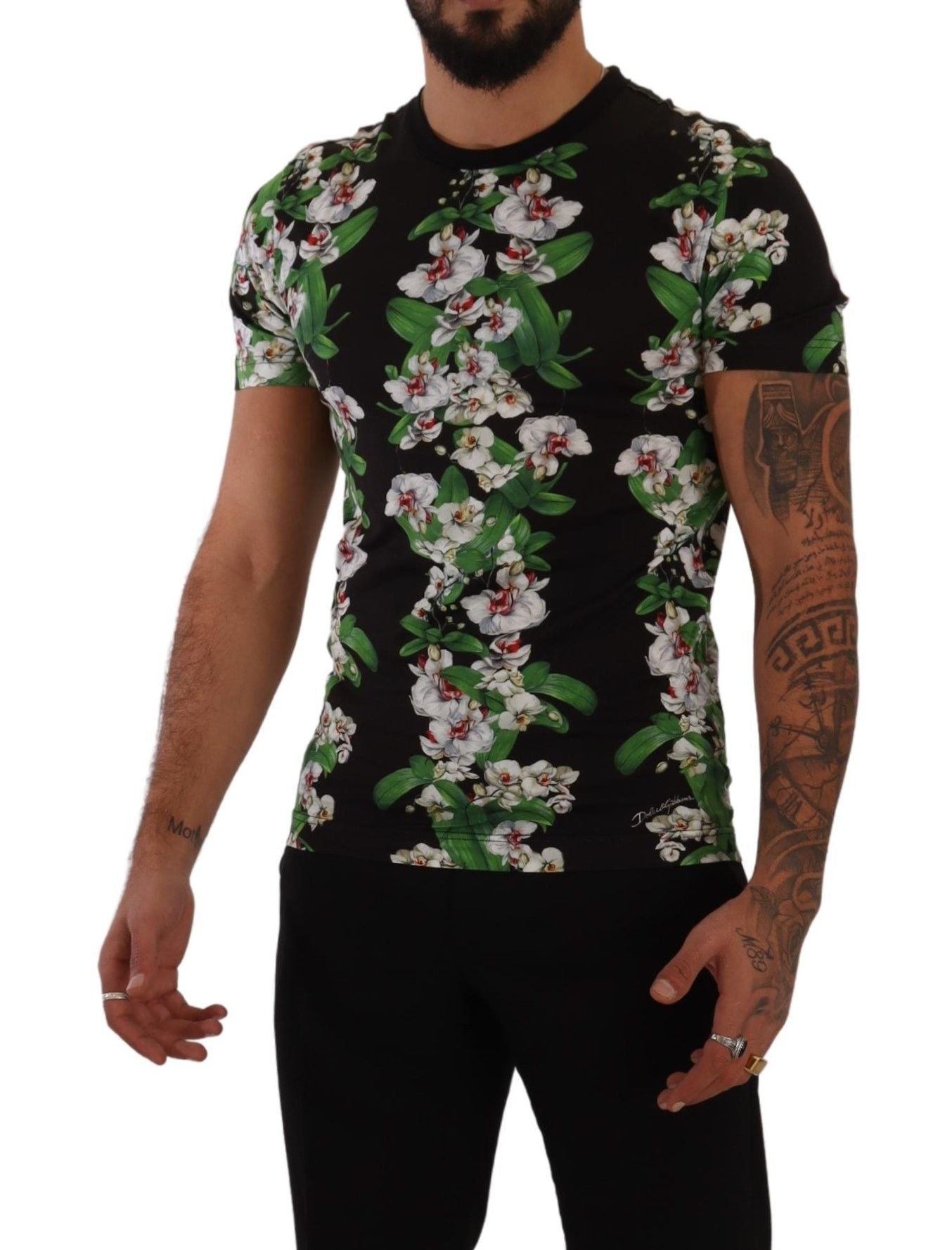Tricou elegant cu guler rotund și imprimeu floral Dolce &amp; Gabbana pentru bărbați