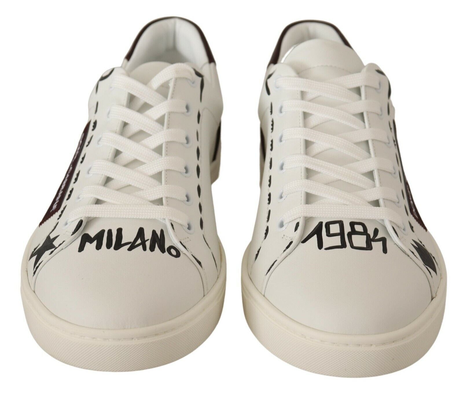 Dolce & Gabbana White Bordeaux Leather Low Tops Sneakers
