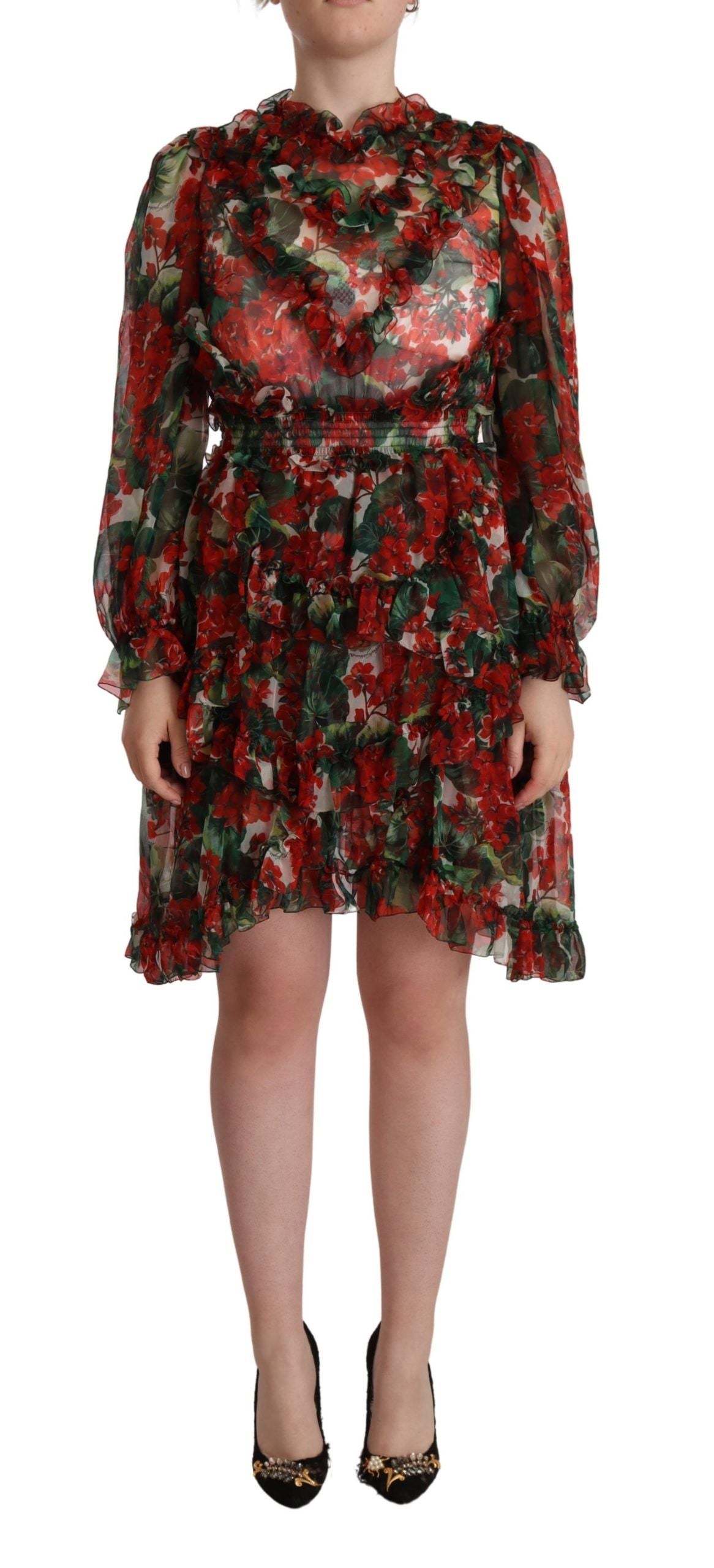 Rochie mini până la genunchi cu imprimeu floral din mătase Dolce &amp; Gabbana