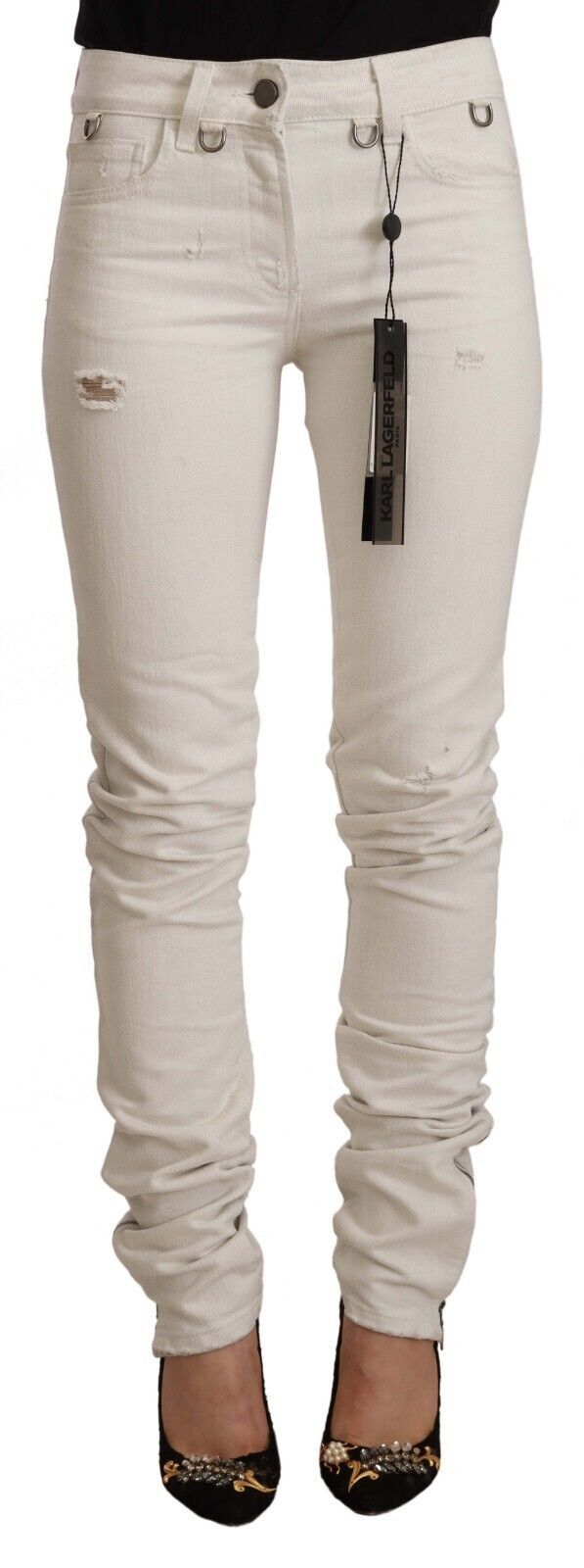 Karl Lagerfeld – Schicke Slim-Fit-Jeans mit mittelhohem Bund in Weiß