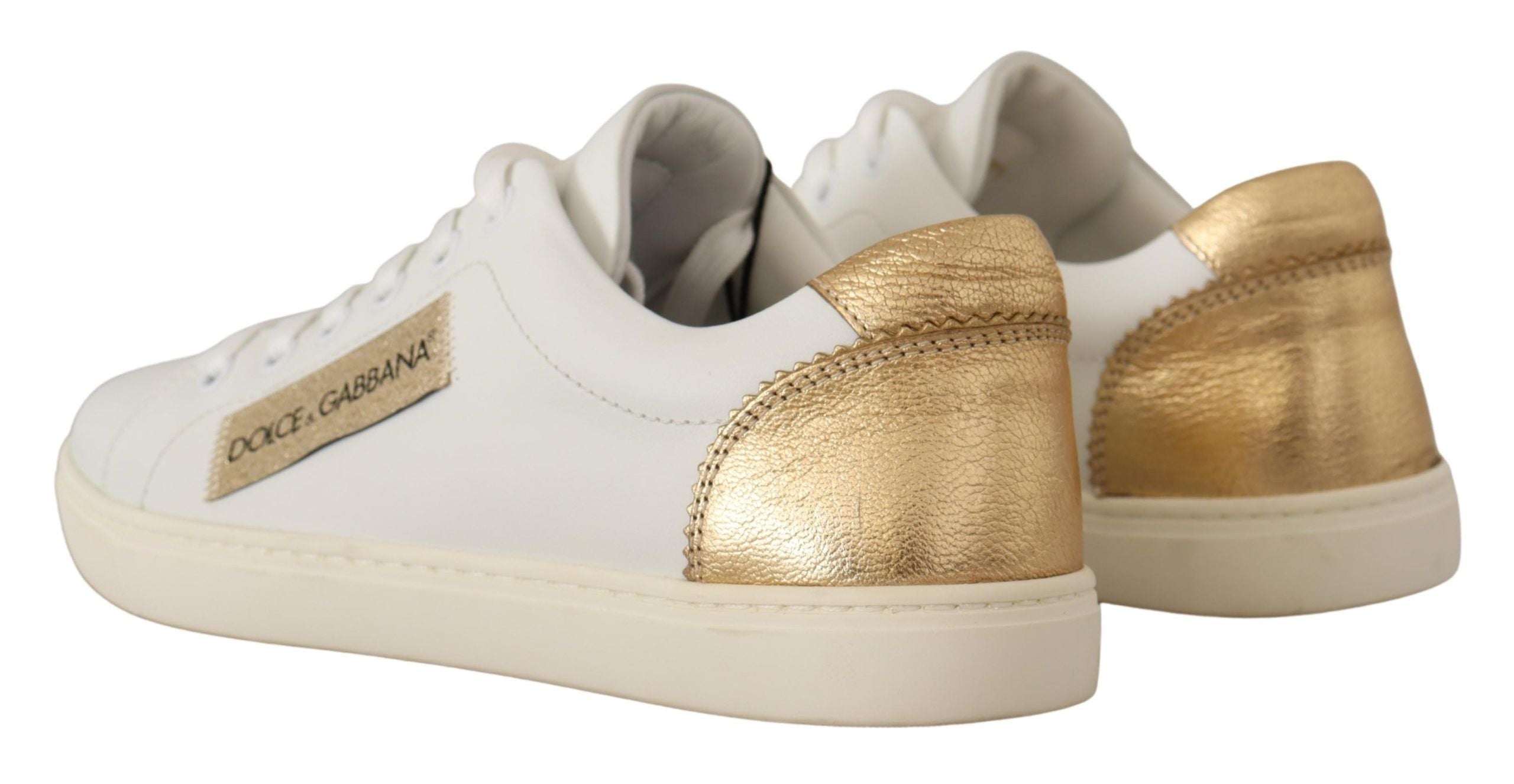 Dolce &amp; Gabbana Elegante weiße Leder-Sneaker mit goldenen Akzenten