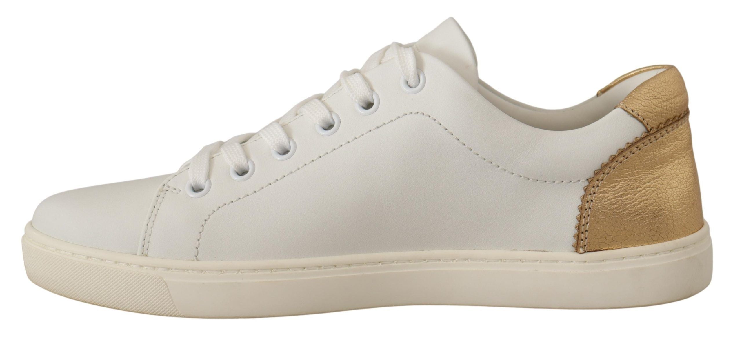 Dolce &amp; Gabbana Elegante weiße Leder-Sneaker mit goldenen Akzenten