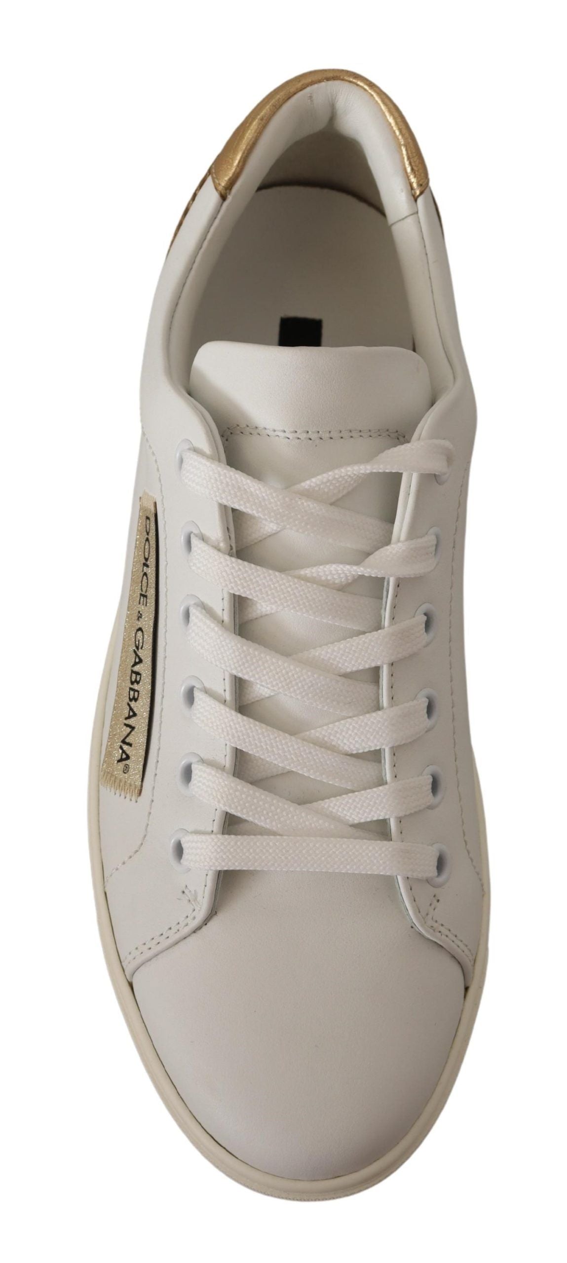 Dolce &amp; Gabbana Elegante weiße Leder-Sneaker mit goldenen Akzenten