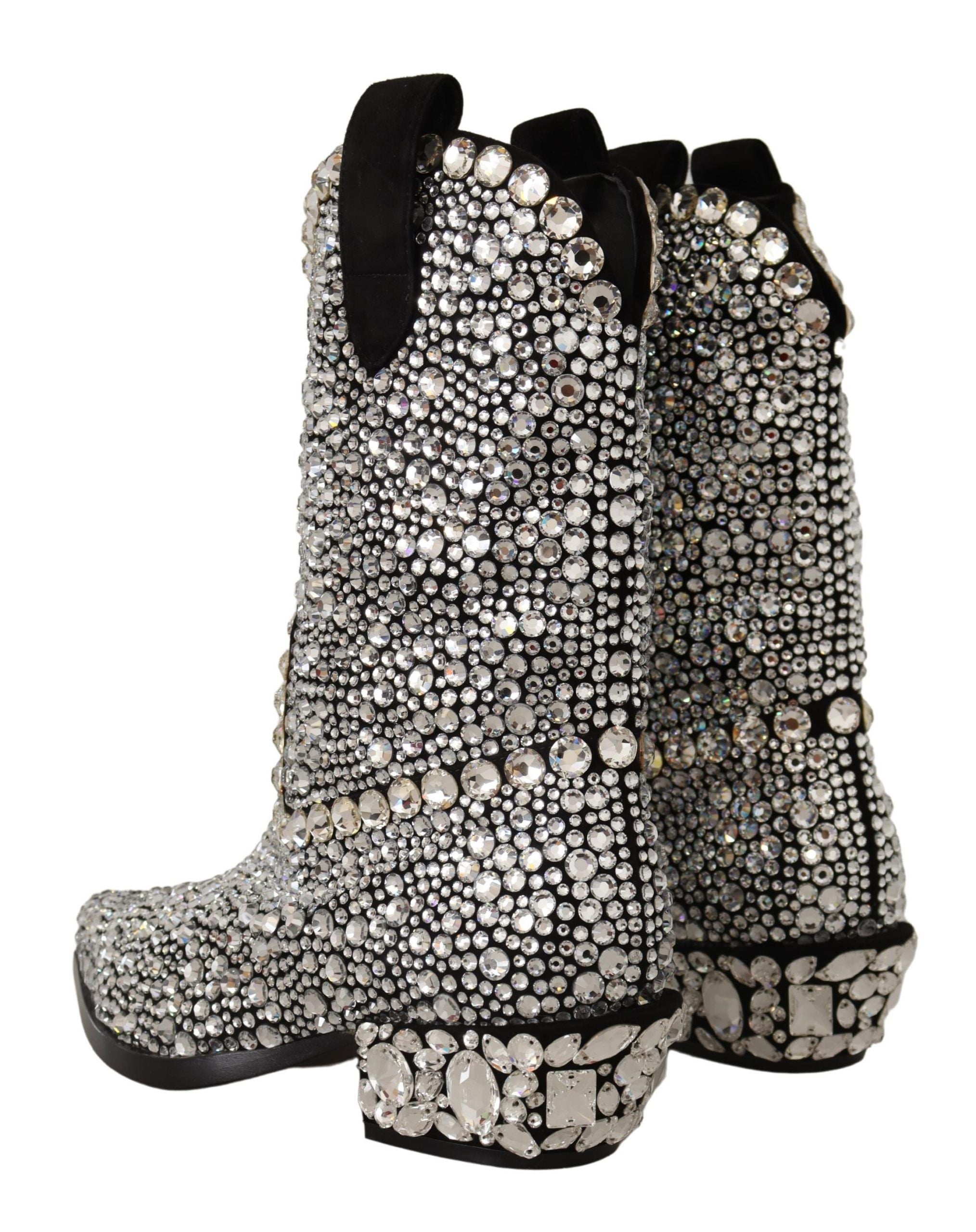 Dolce &amp; Gabbana – Schwarze Wildlederstiefel mit Kristallverzierung