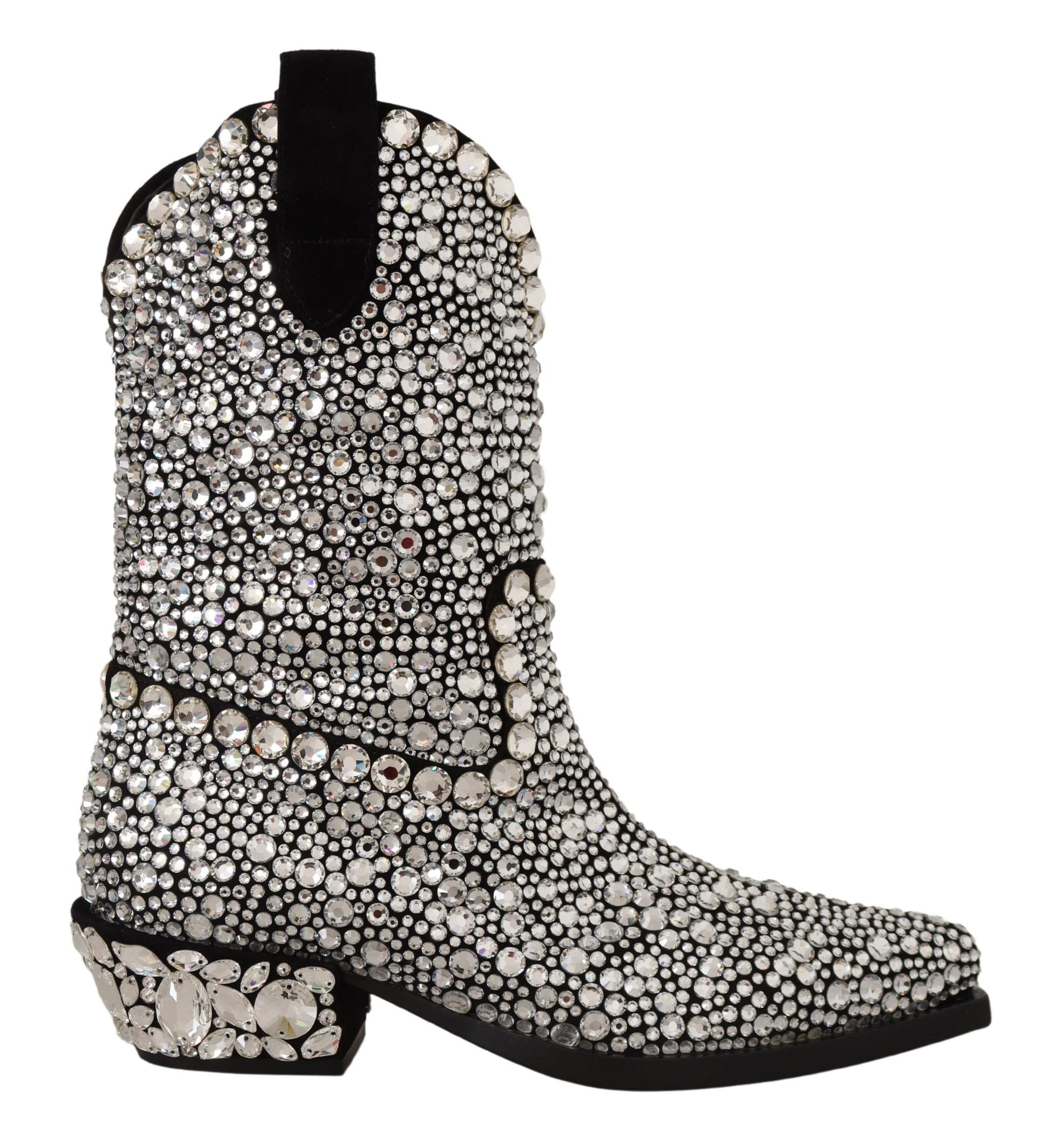 Dolce &amp; Gabbana – Schwarze Wildlederstiefel mit Kristallverzierung