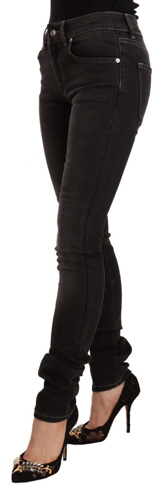 GF Ferre Chic – Slim Fit-Jeans mit mittlerer Taille, verwaschen, schwarz