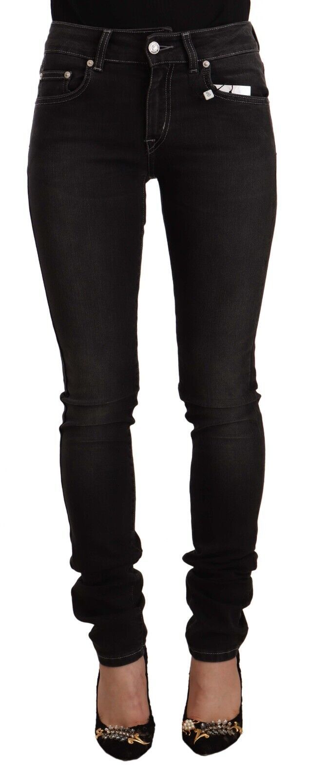 GF Ferre Chic Slim-Fit Jeans in verwaschenem Schwarz