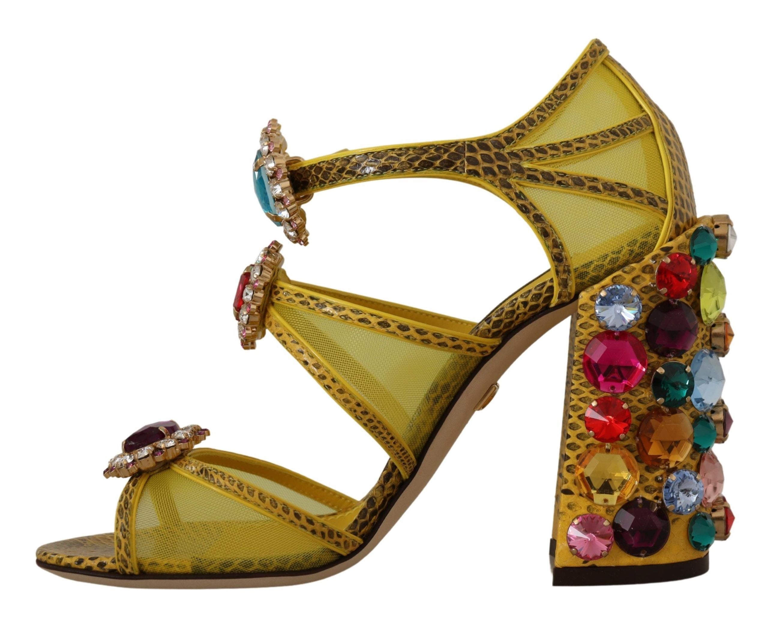 Sandale Dolce &amp; Gabbana din piele galbenă cu cristale superbe