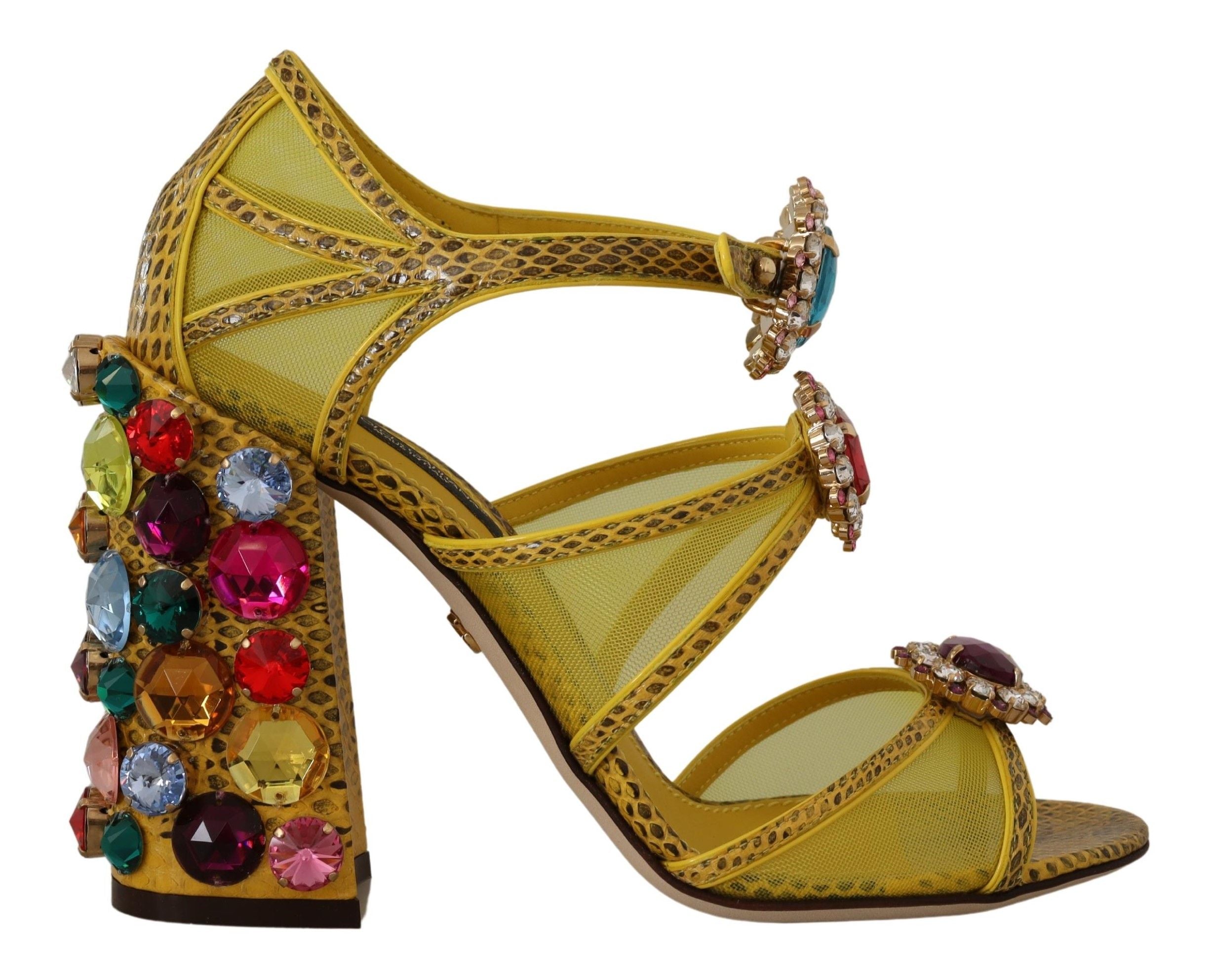 Dolce &amp; Gabbana – Atemberaubende Sandalen aus gelbem Leder mit Kristallverzierung