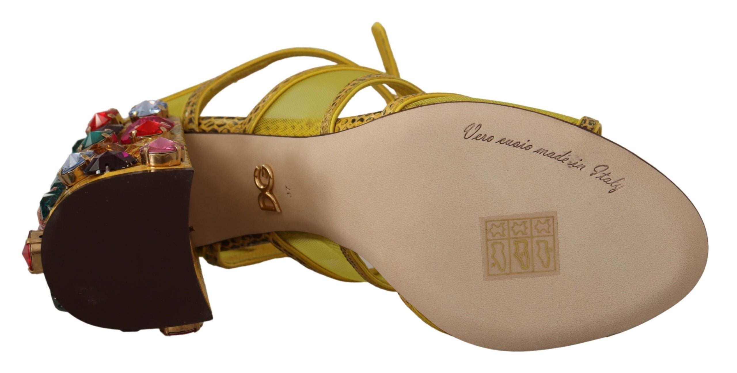 Sandale Dolce &amp; Gabbana din piele galbenă cu cristale superbe