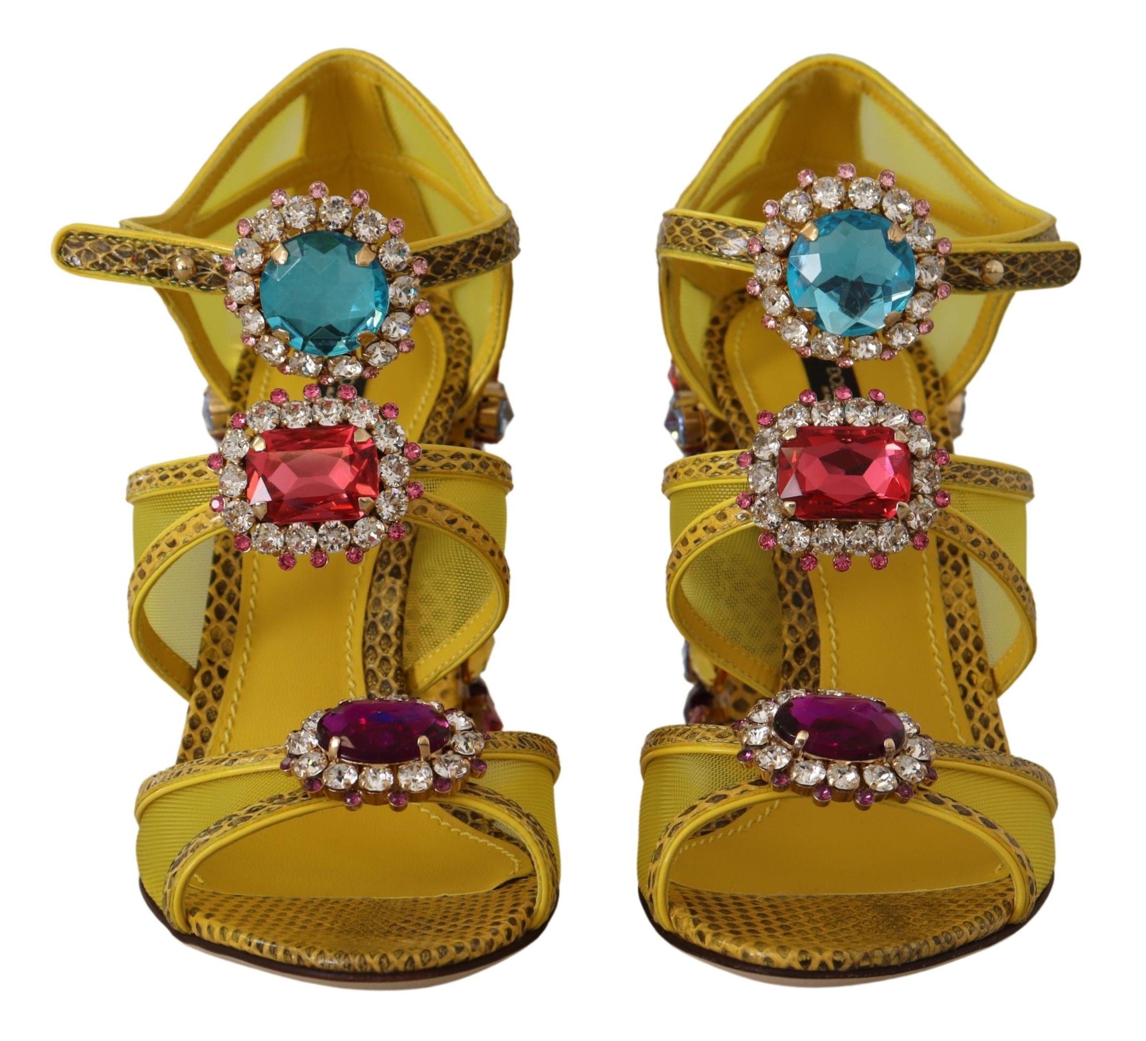 Sandale Dolce &amp; Gabbana din piele galbenă cu cristale superbe