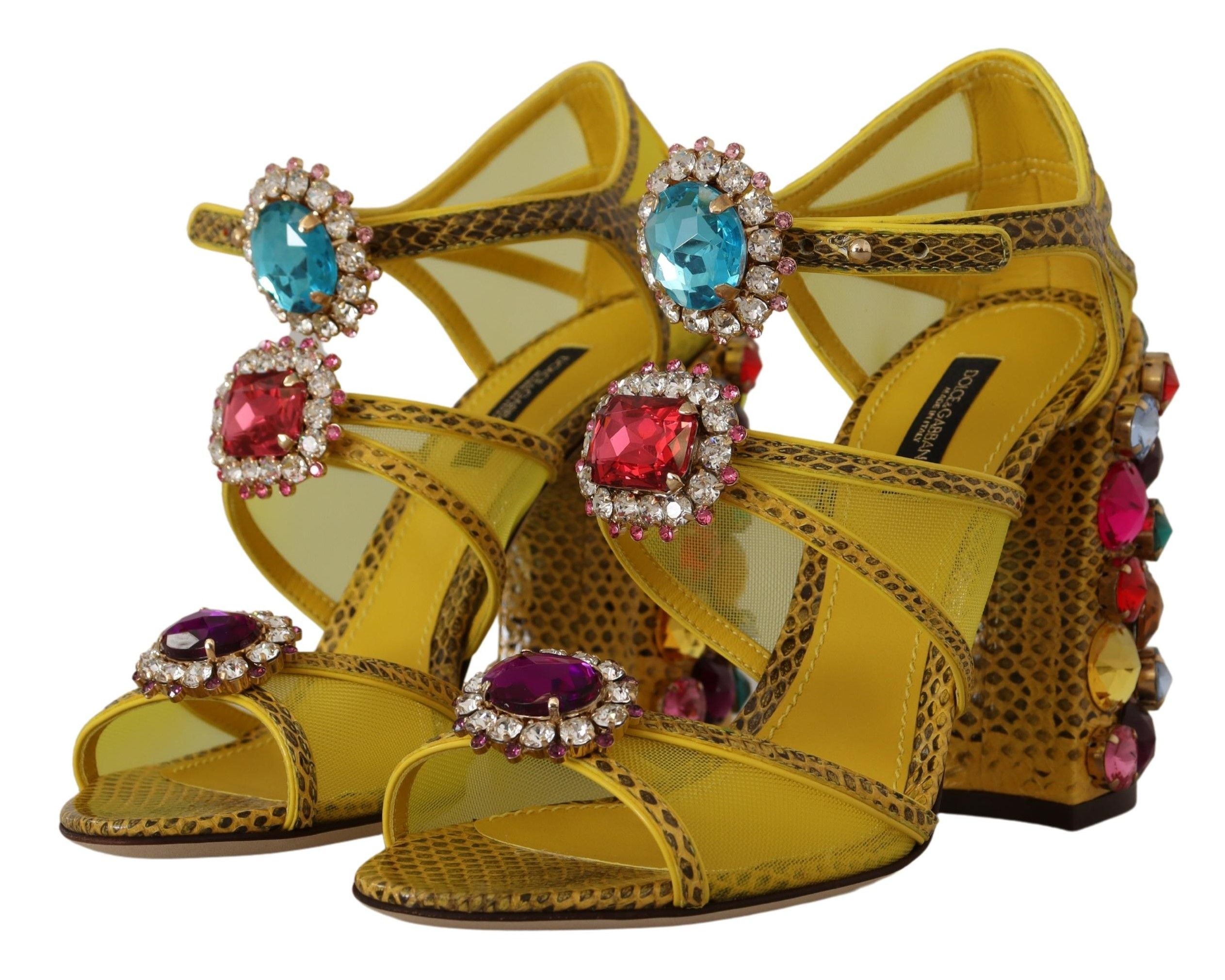 Sandale Dolce &amp; Gabbana din piele galbenă cu cristale superbe