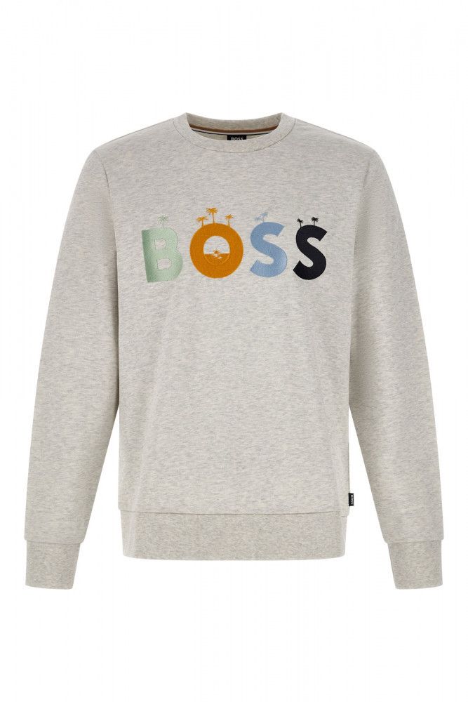 Hanorac Hugo Boss elegant gri cu guler rotund din bumbac
