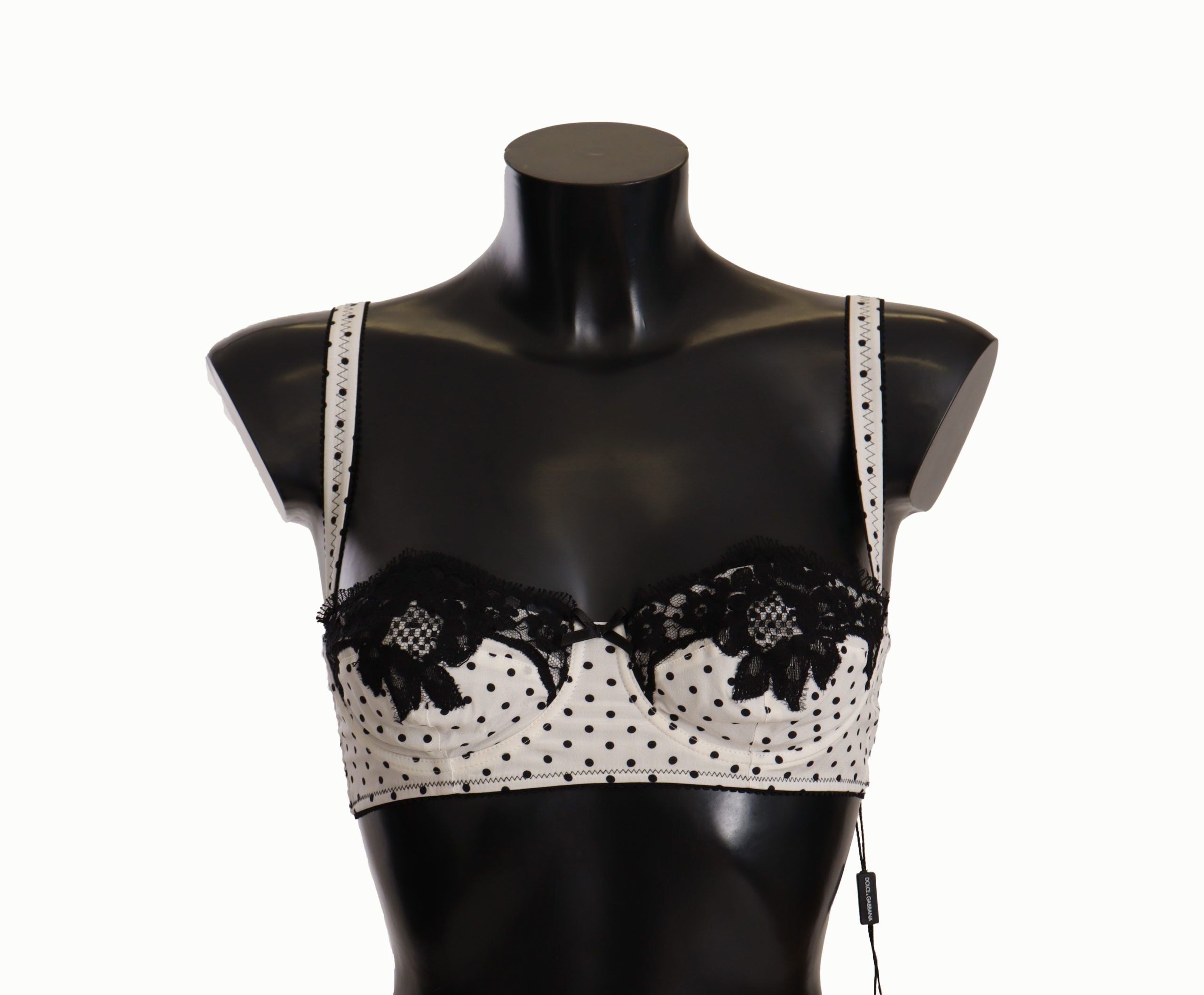 Dolce &amp; Gabbana Eleganter BH aus weißer Spitze und gepunkteter Seide