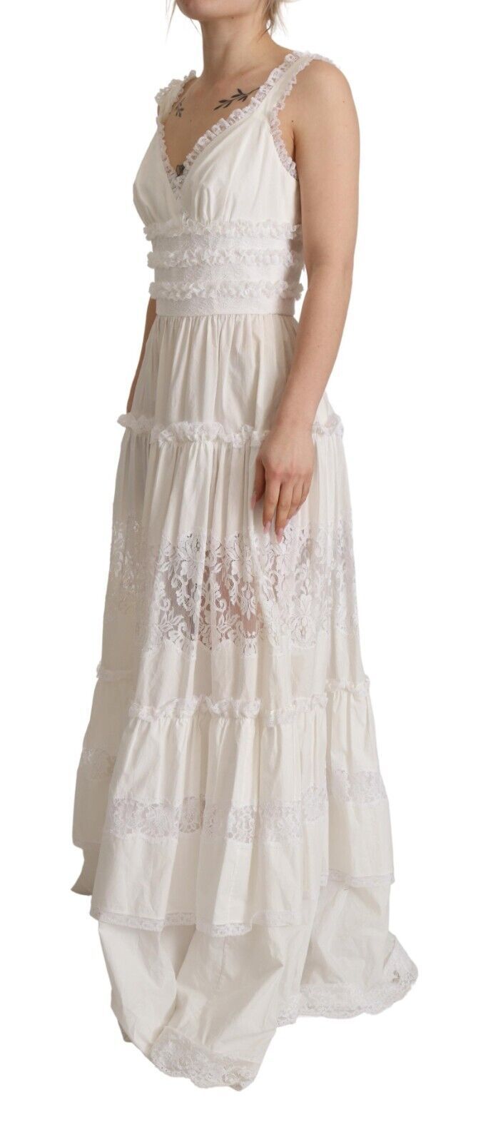 Rochie maxi elegantă albă cu linie A și straturi Dolce &amp; Gabbana