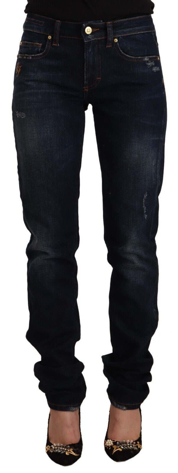 GF Ferre Chic Skinny Jeans mit mittlerer Taille in dunkelblauer Waschung