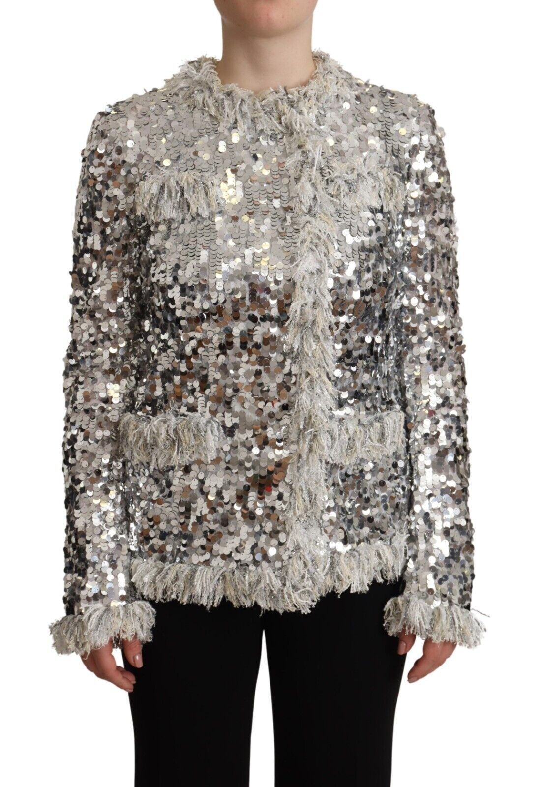 Dolce &amp; Gabbana Schicker silberner Pailletten-Jackenmantel