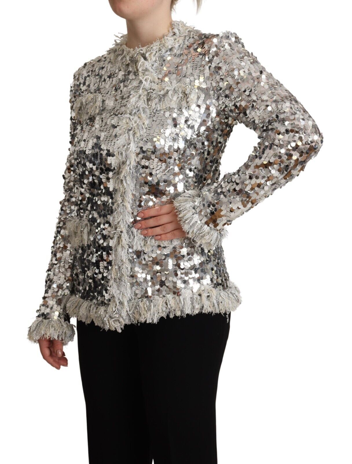 Dolce &amp; Gabbana Schicker silberner Pailletten-Jackenmantel