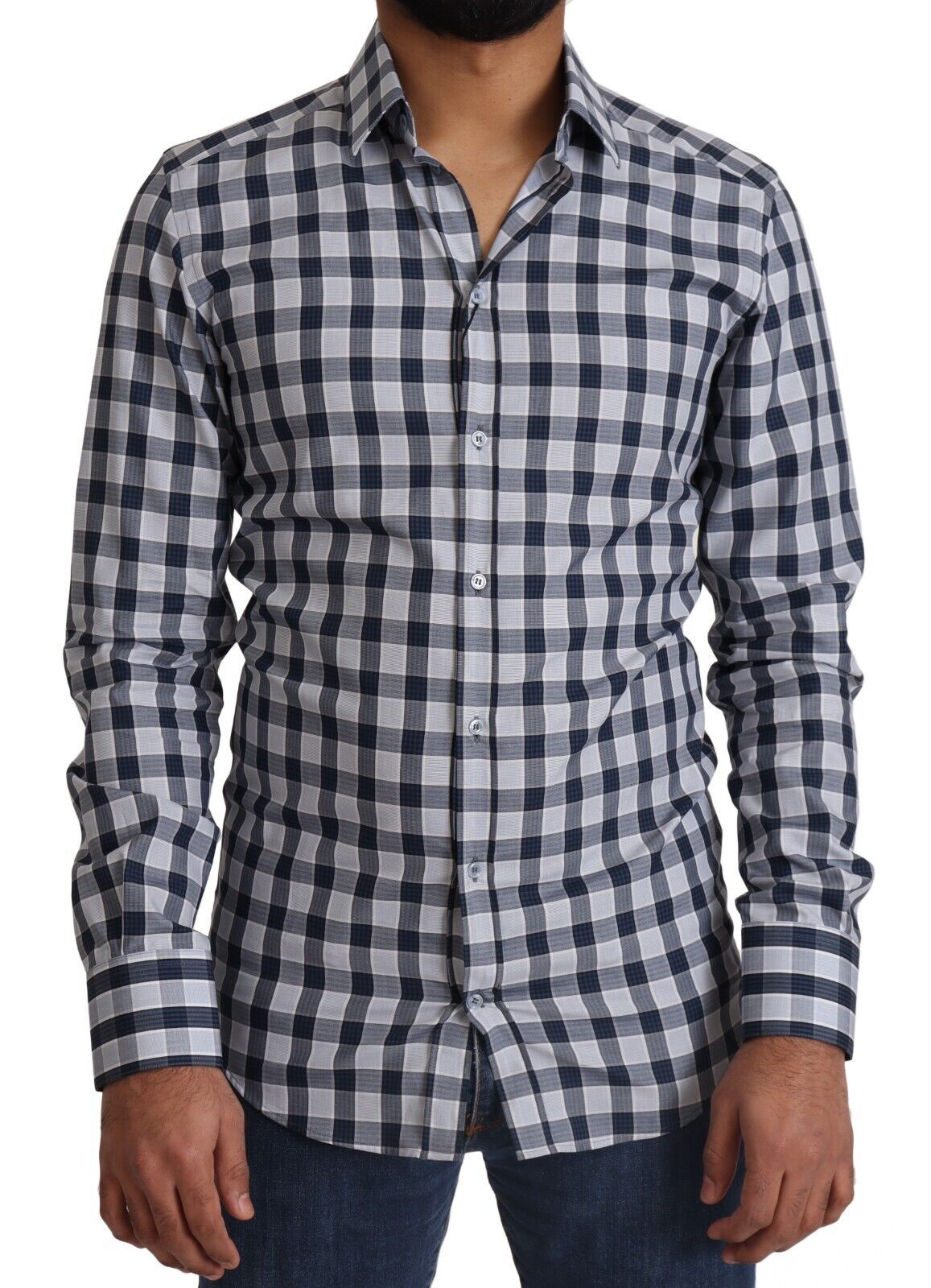 Dolce &amp; Gabbana – Elegantes, blau-weiß kariertes Slim-Fit-Hemd