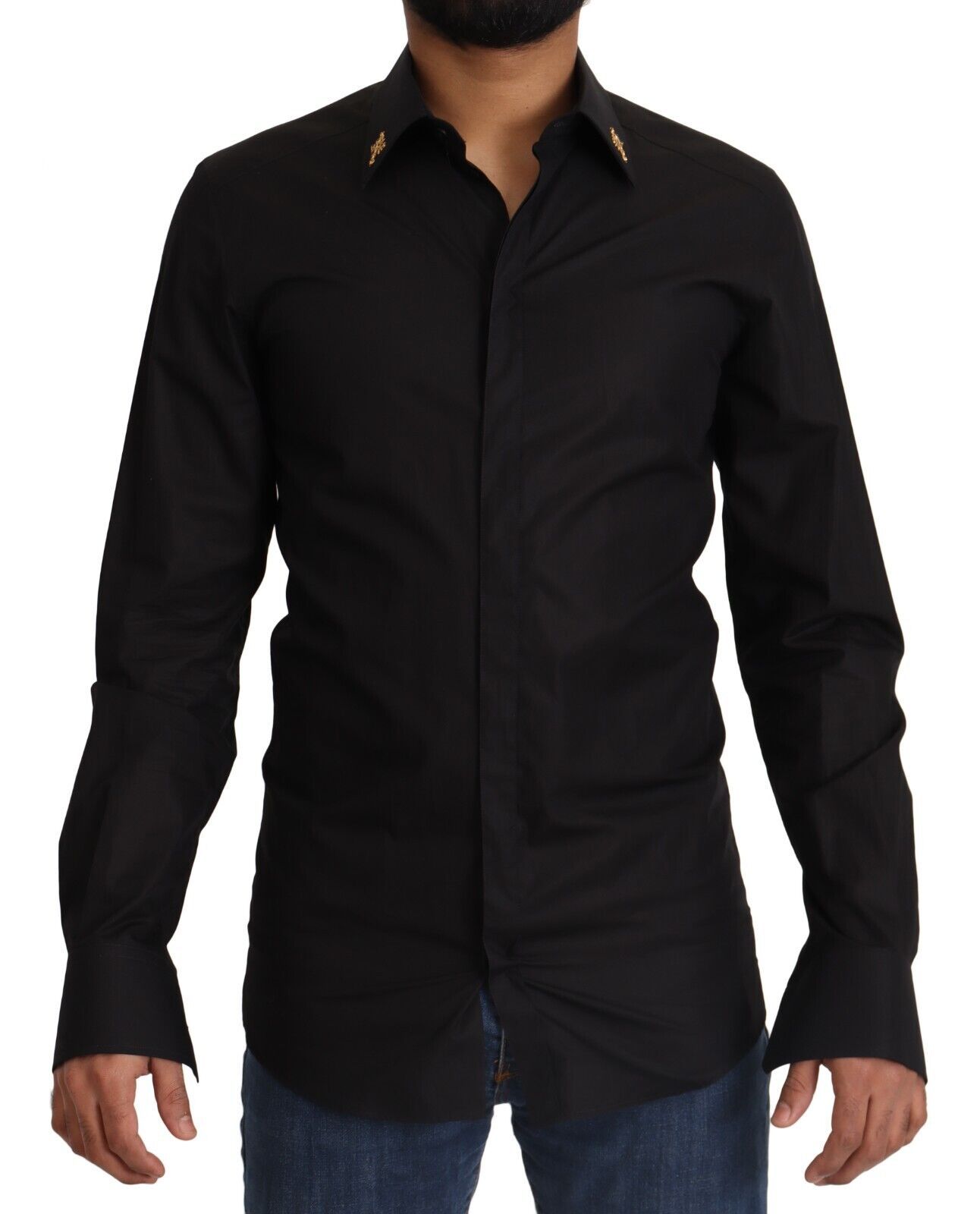 Dolce &amp; Gabbana Elegantes Slim Fit Hemd aus schwarzer Baumwolle