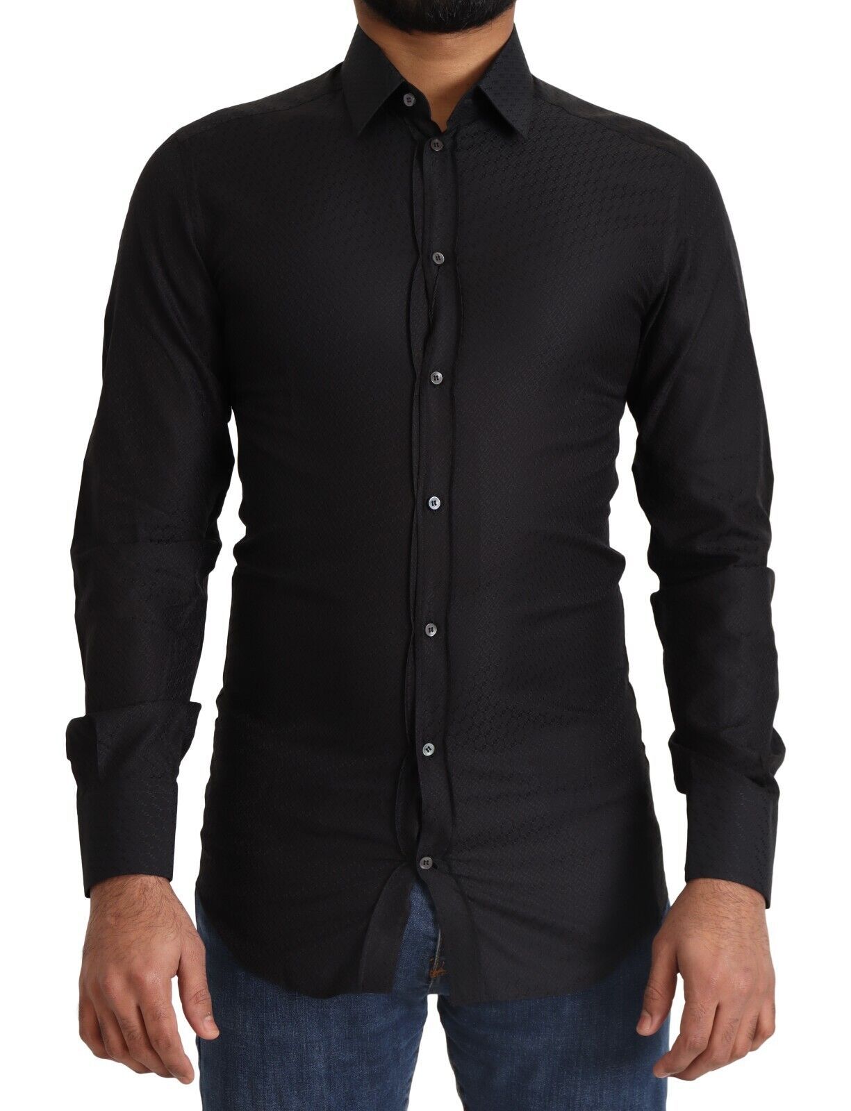Dolce &amp; Gabbana Elegantes schwarzes Baumwoll-Gold-Oberhemd