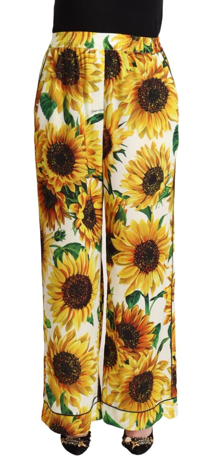 Dolce &amp; Gabbana – Elegante Hose mit weitem Bein und Sonnenblumenmuster