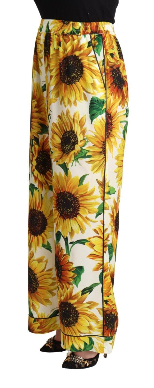 Dolce &amp; Gabbana – Elegante Hose mit weitem Bein und Sonnenblumenmuster