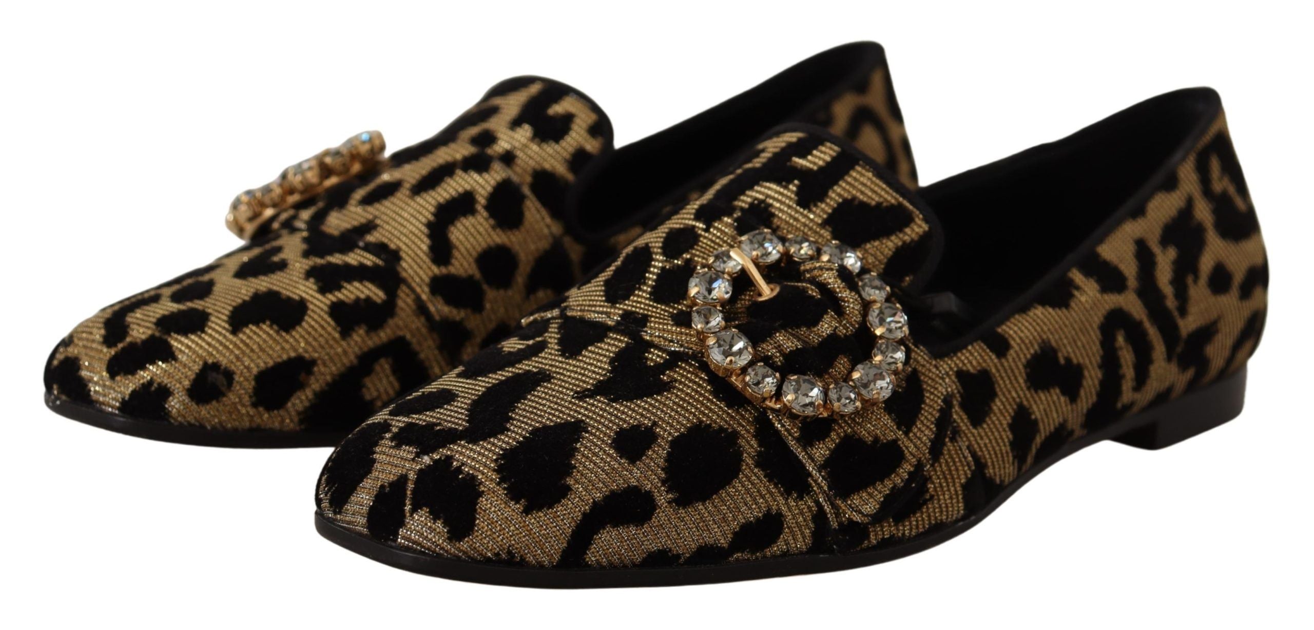 Dolce &amp; Gabbana Elegante Loafer mit Leopardenmuster und Kristallsteinen