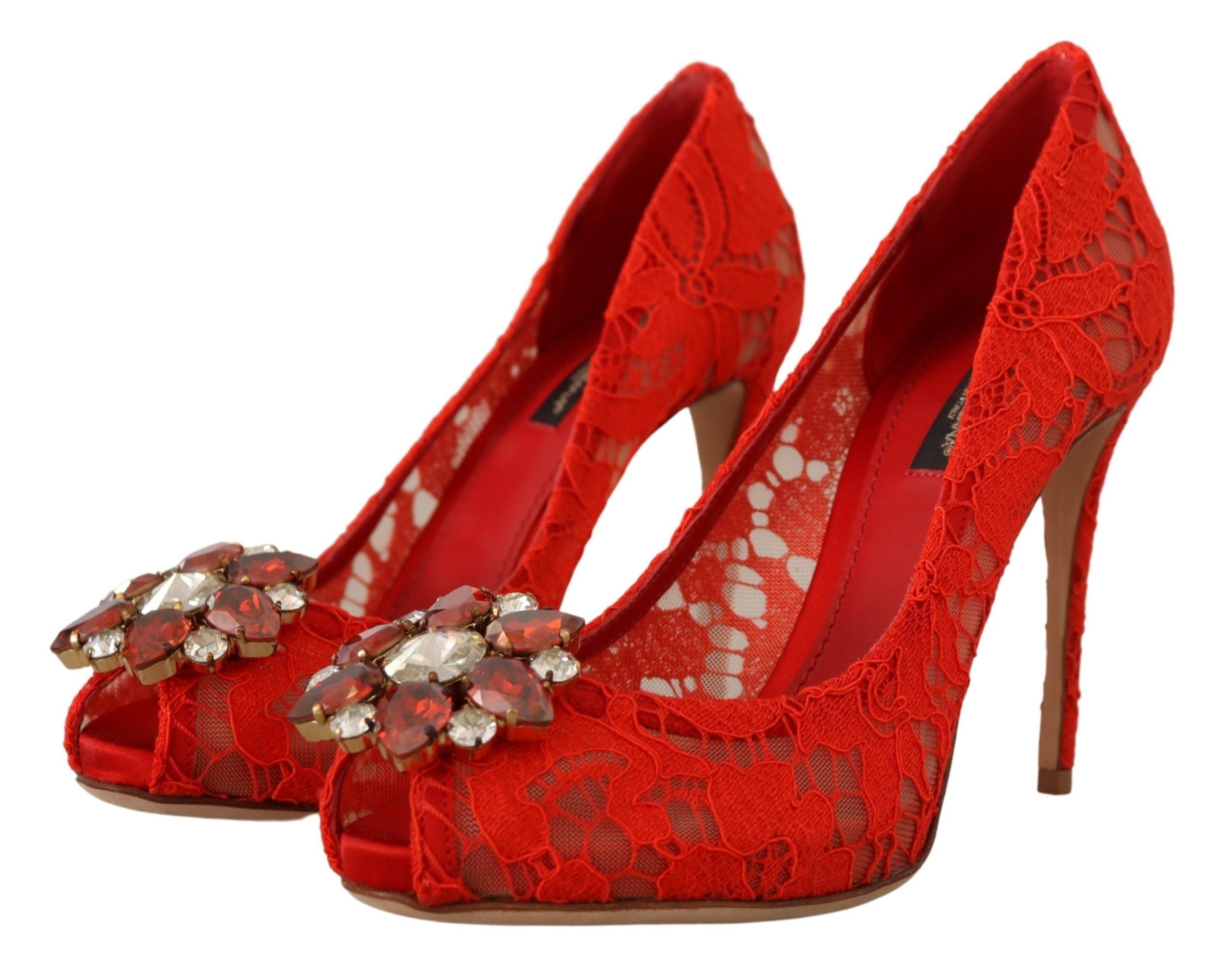 Dolce &amp; Gabbana – Taormina – Pumps mit Spitzenabsatz und rotem Kristall