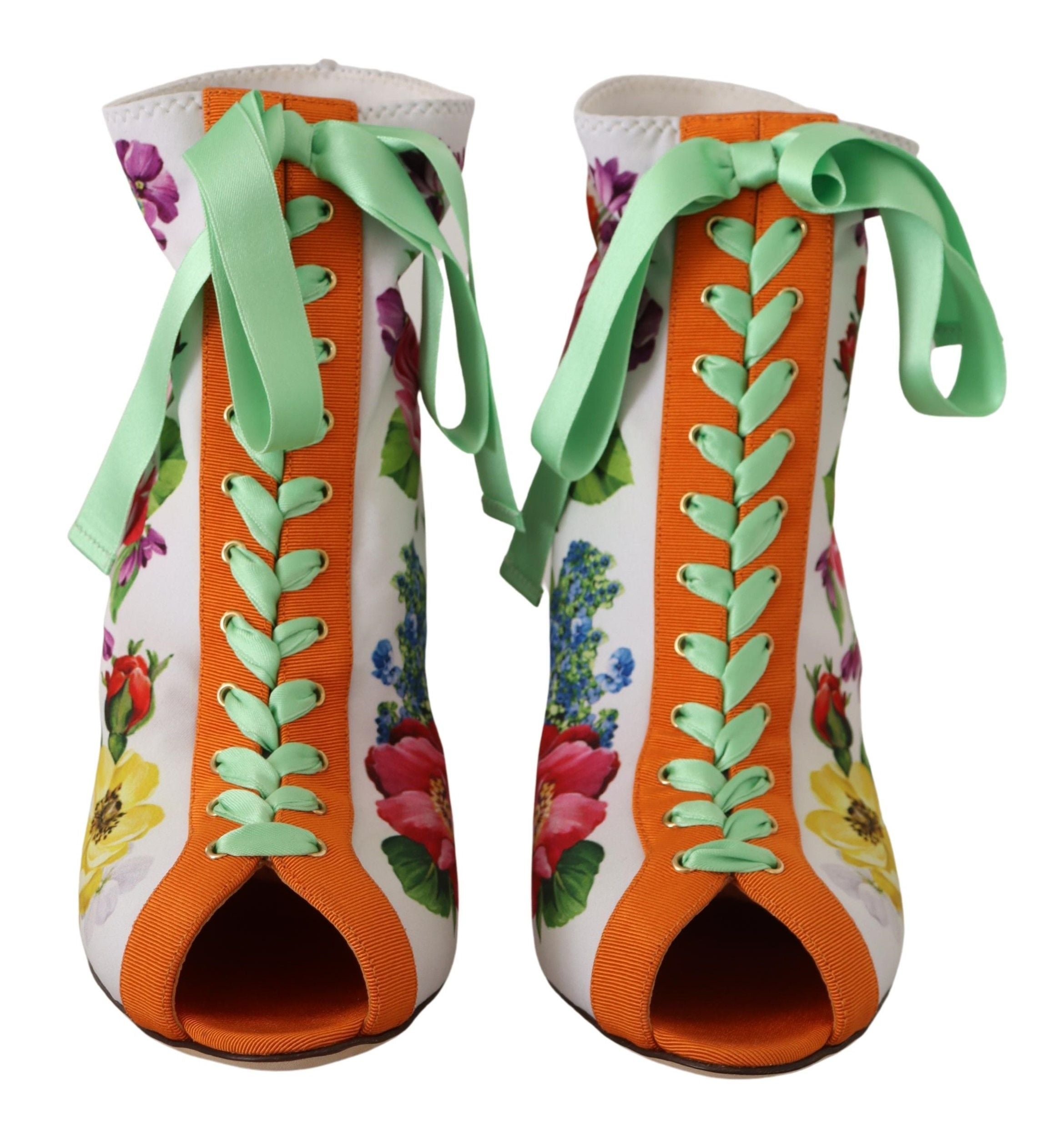 Pantofi cu toc floral și vârf deschis din jerseu Dolce &amp; Gabbana