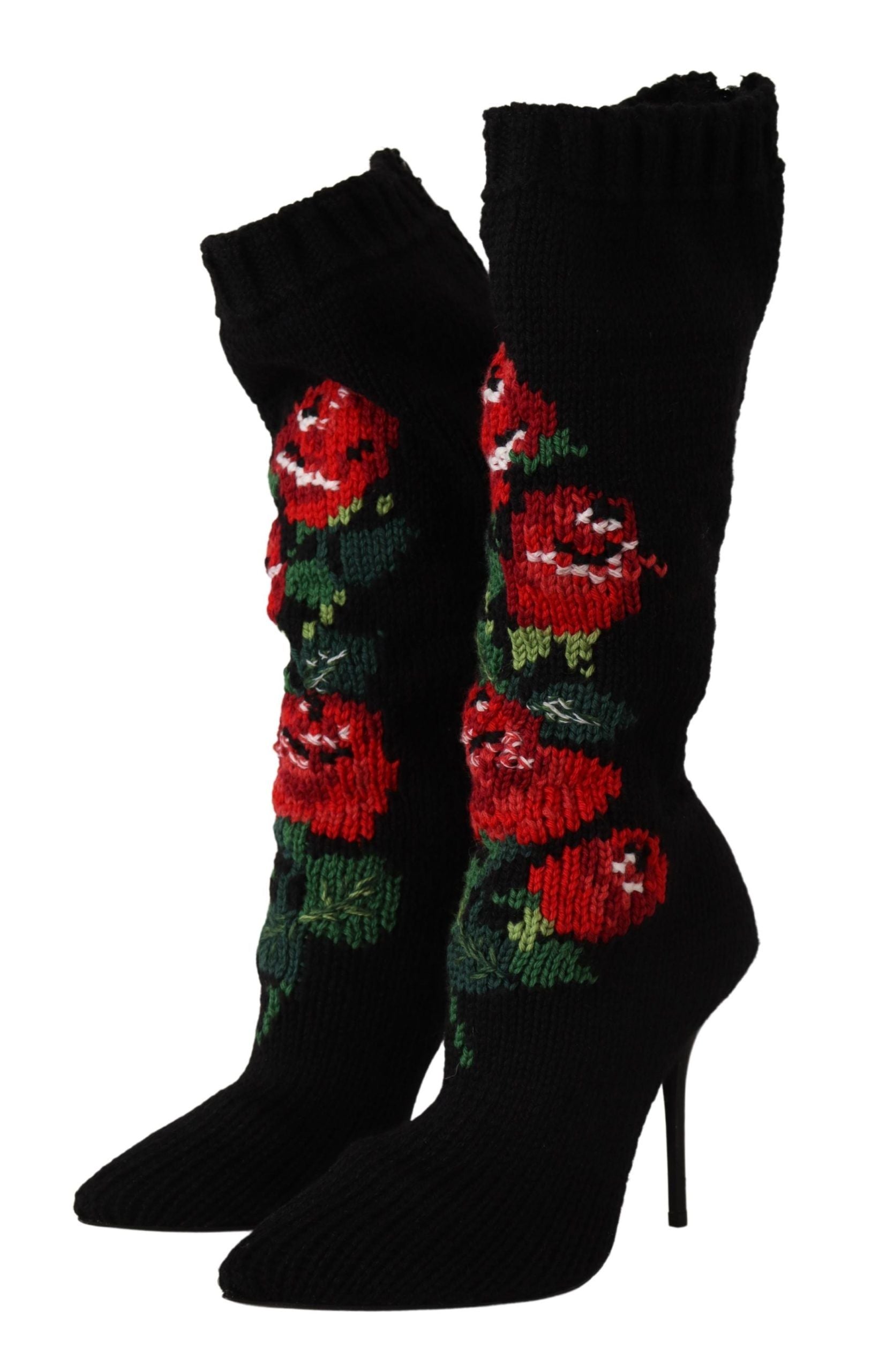 Dolce &amp; Gabbana Elegante Sockenstiefel mit roten Rosen