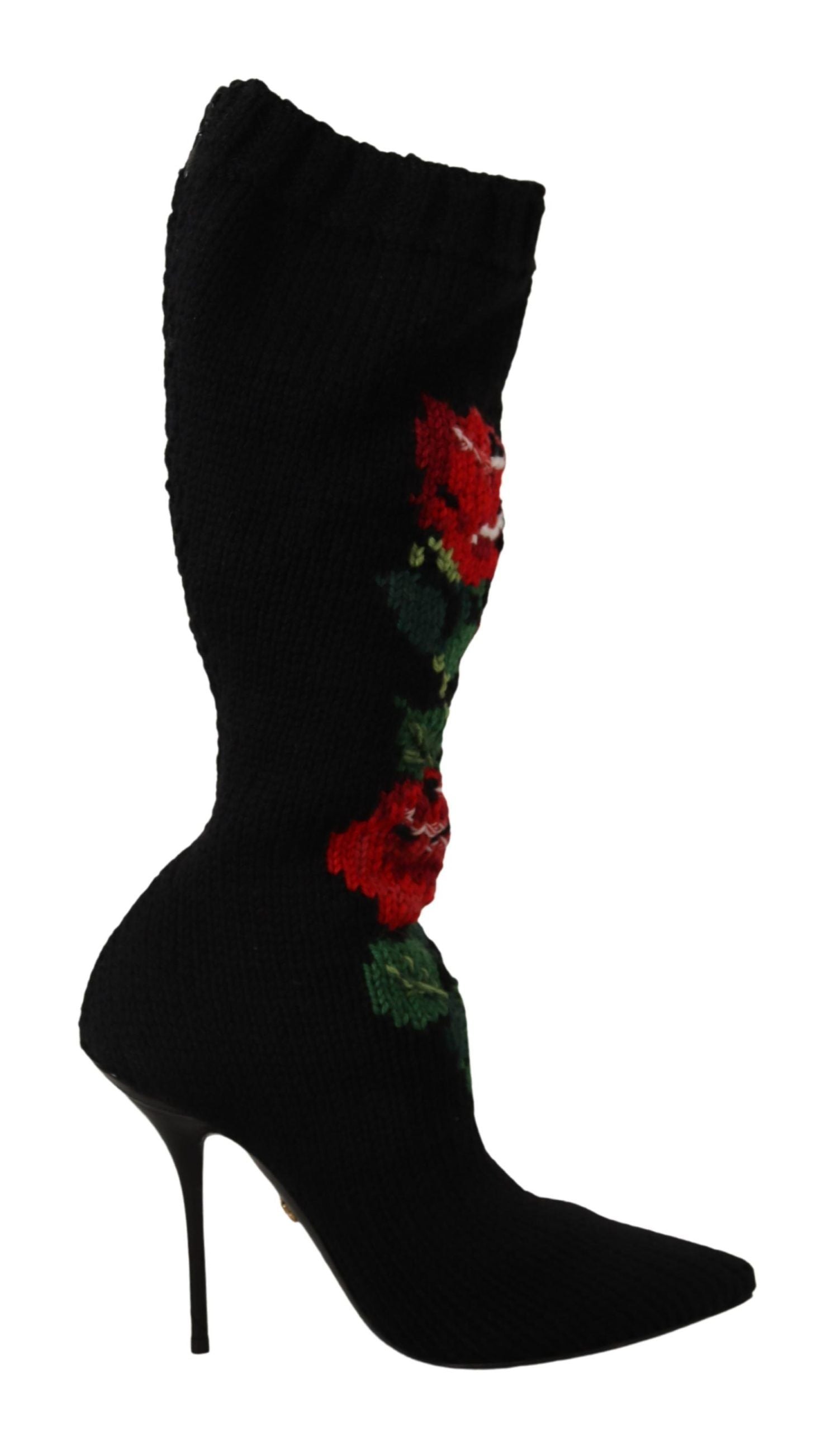 Dolce &amp; Gabbana Elegante Sockenstiefel mit roten Rosen