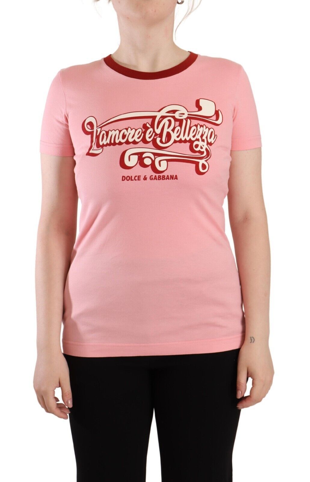 Dolce &amp; Gabbana Schickes rosa T-Shirt mit Rundhalsausschnitt und Logo