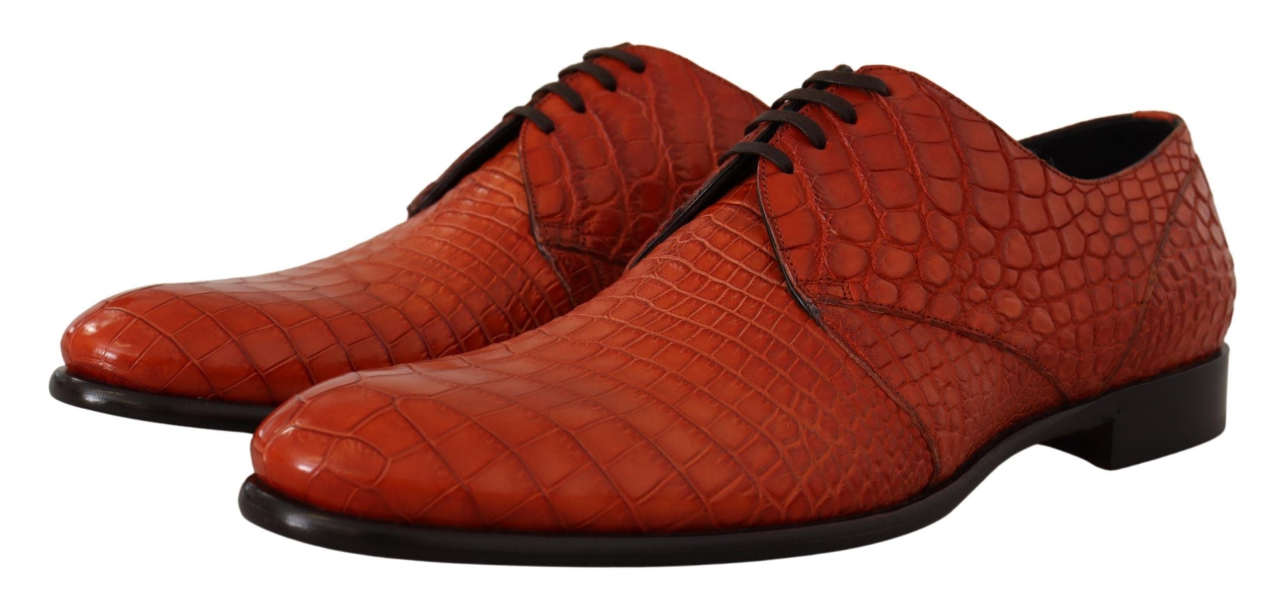 Dolce &amp; Gabbana – Exotische, orangefarbene Schnürschuhe aus Krokodilleder