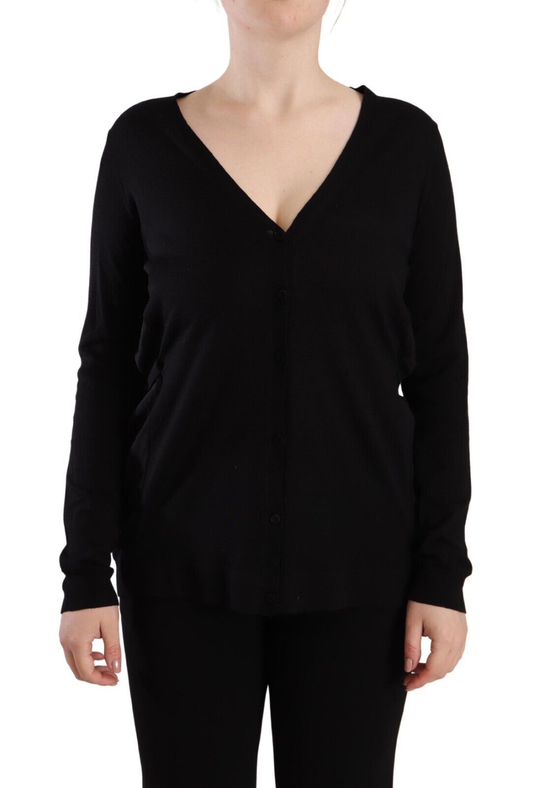 Dolce &amp; Gabbana Eleganter schwarzer Wollpullover mit V-Ausschnitt