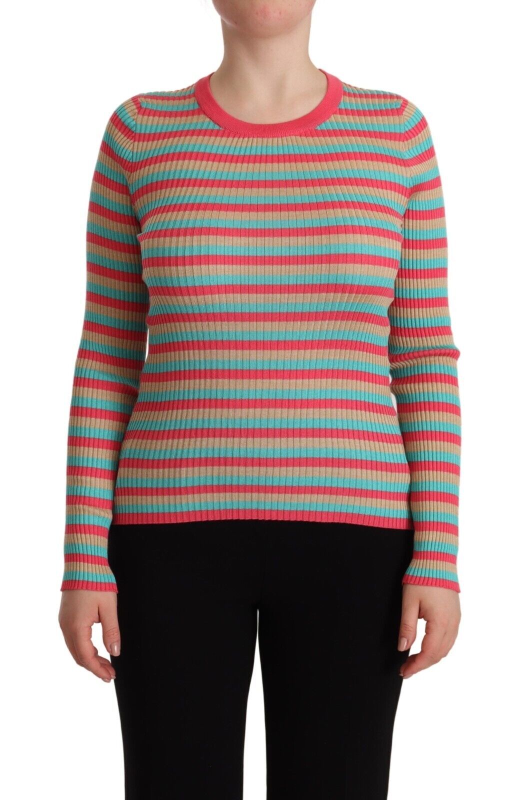Dolce &amp; Gabbana Eleganter gestreifter Seidenpullover mit Rundhalsausschnitt
