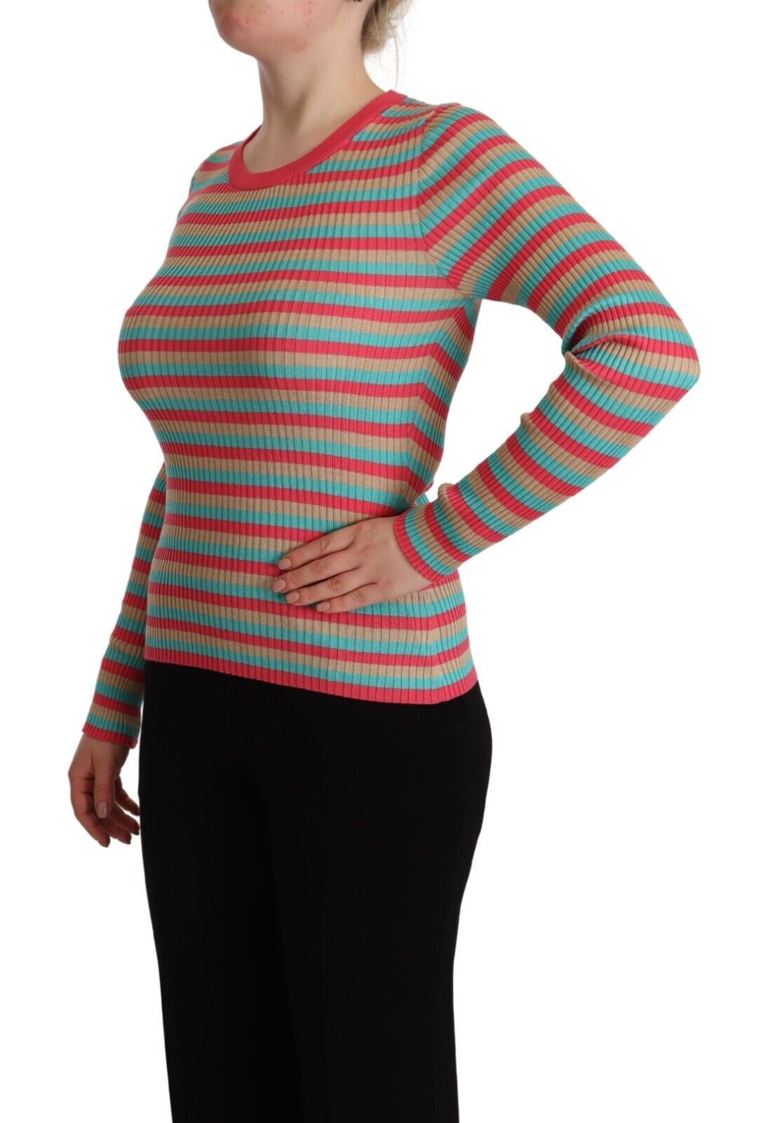 Dolce &amp; Gabbana Eleganter gestreifter Seidenpullover mit Rundhalsausschnitt