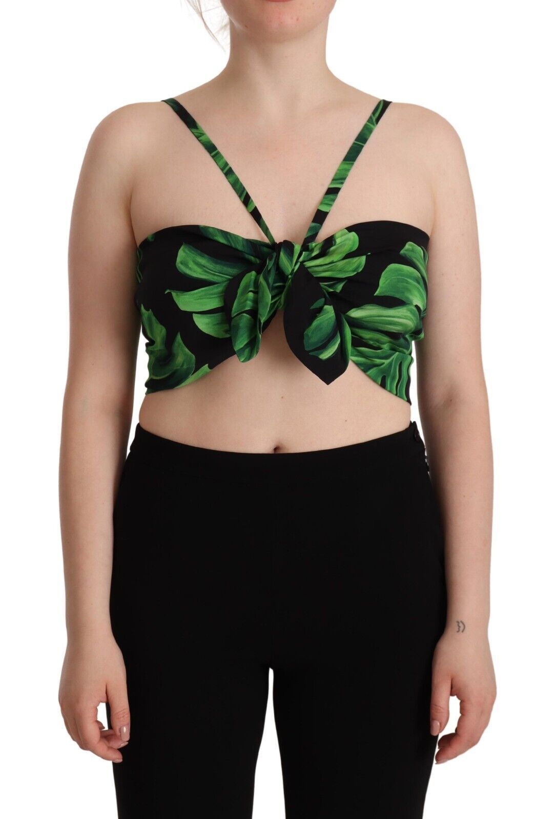 Dolce &amp; Gabbana – Elegantes Neckholder-Crop-Top mit Blattmuster