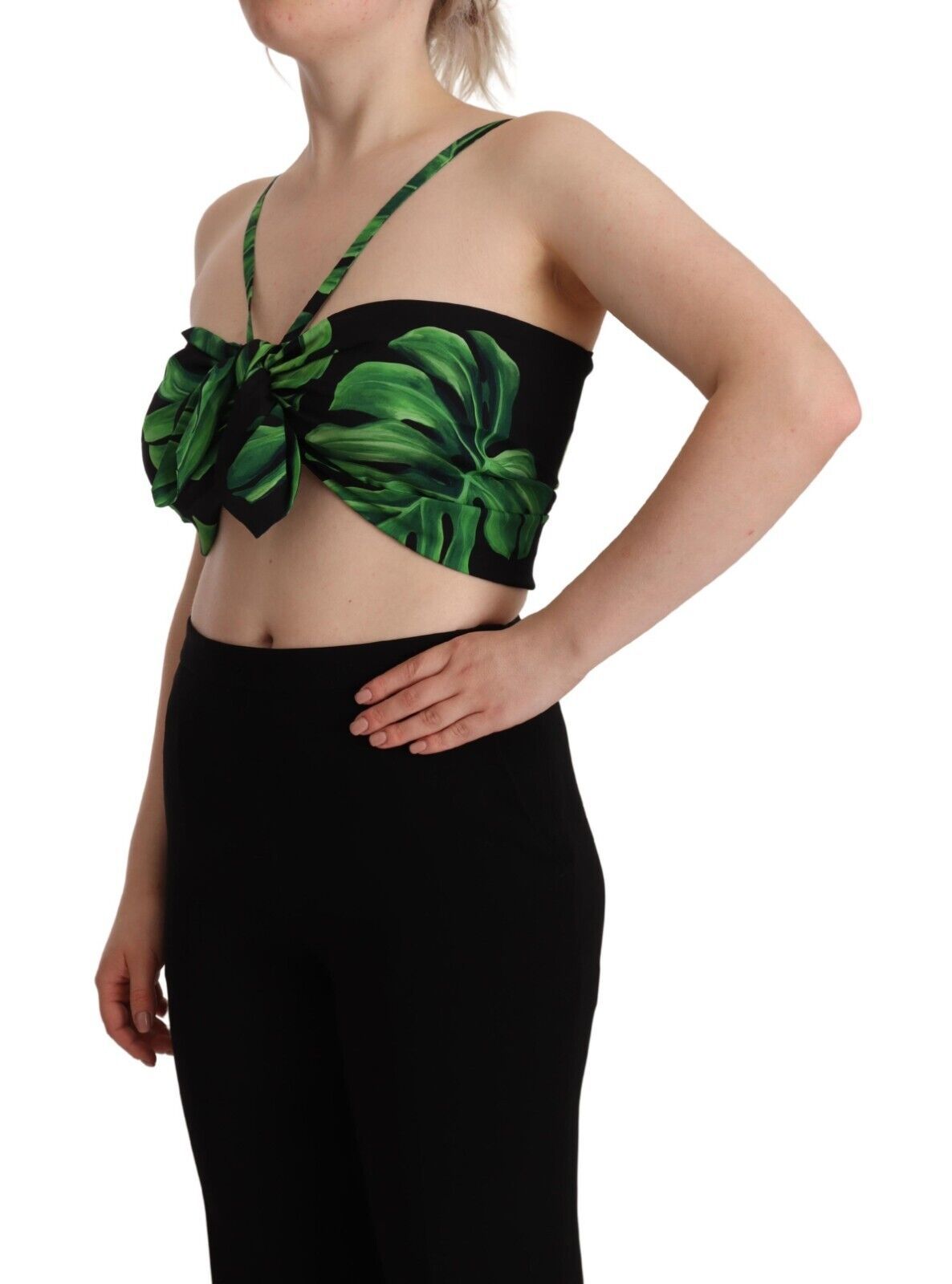 Dolce &amp; Gabbana – Elegantes Neckholder-Crop-Top mit Blattmuster