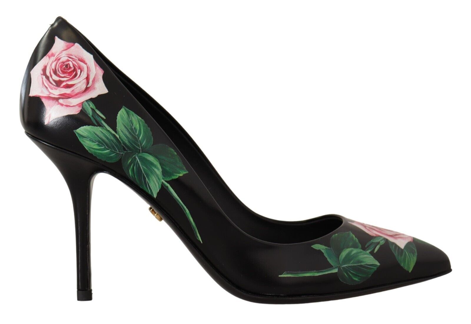 Dolce &amp; Gabbana Elegante schwarze Pumps aus Leder mit Rosenmuster