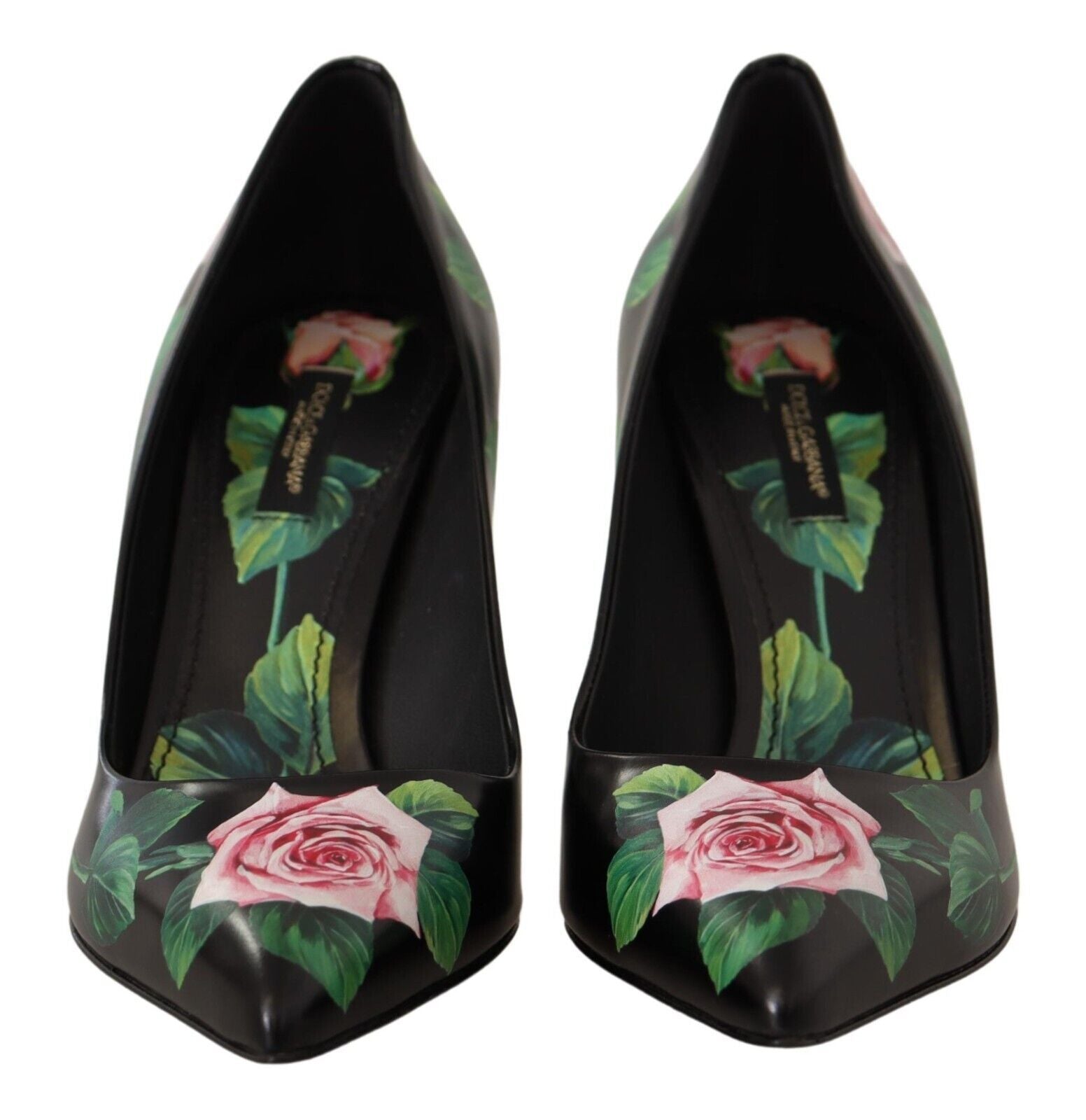 Dolce &amp; Gabbana Elegante schwarze Pumps aus Leder mit Rosenmuster